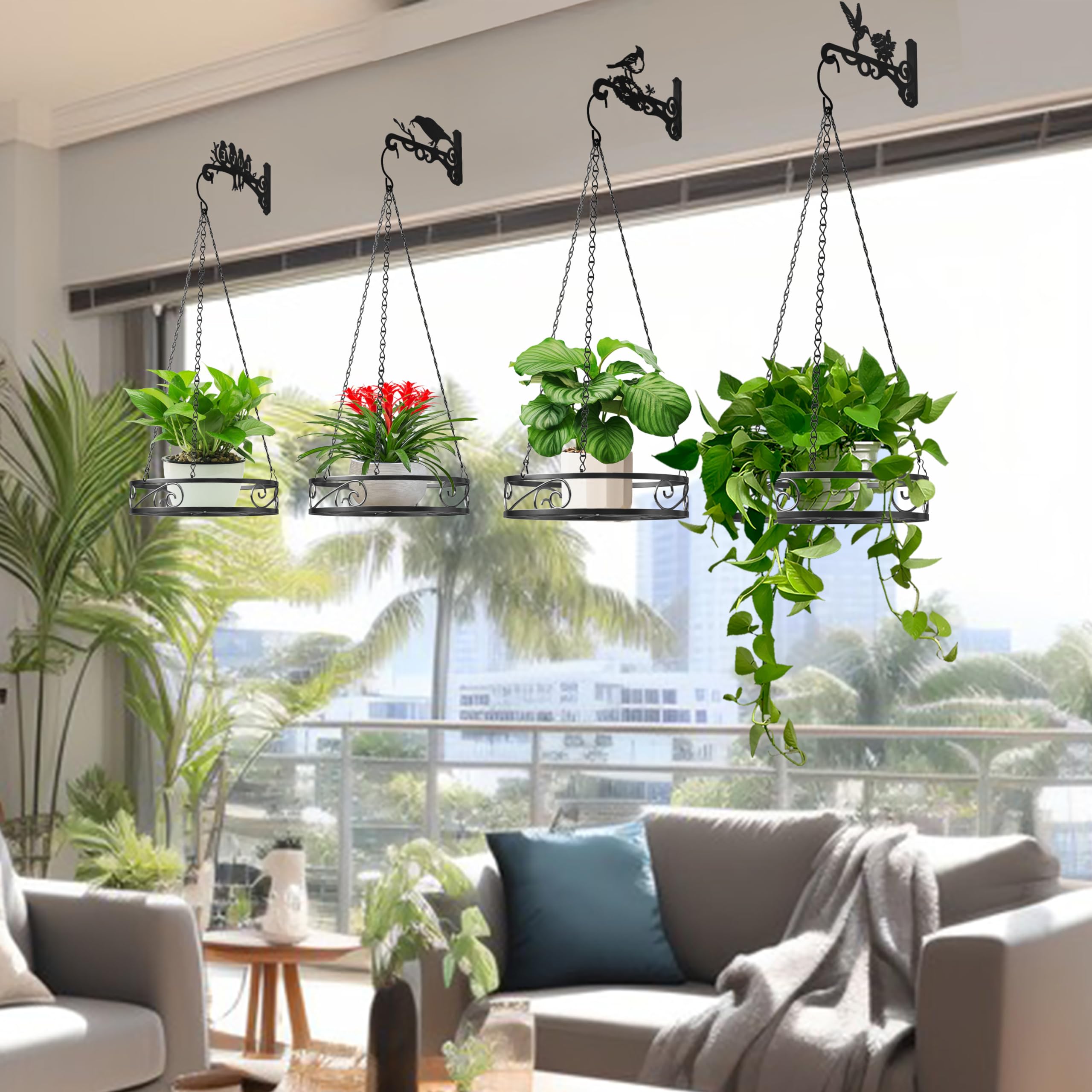 2-Pack Heavy Duty Metal Hanging Planters for Indoor Plants, Aesthetic Plant Hanger with 3 Chains & Hooks, Instant Gardening Decor