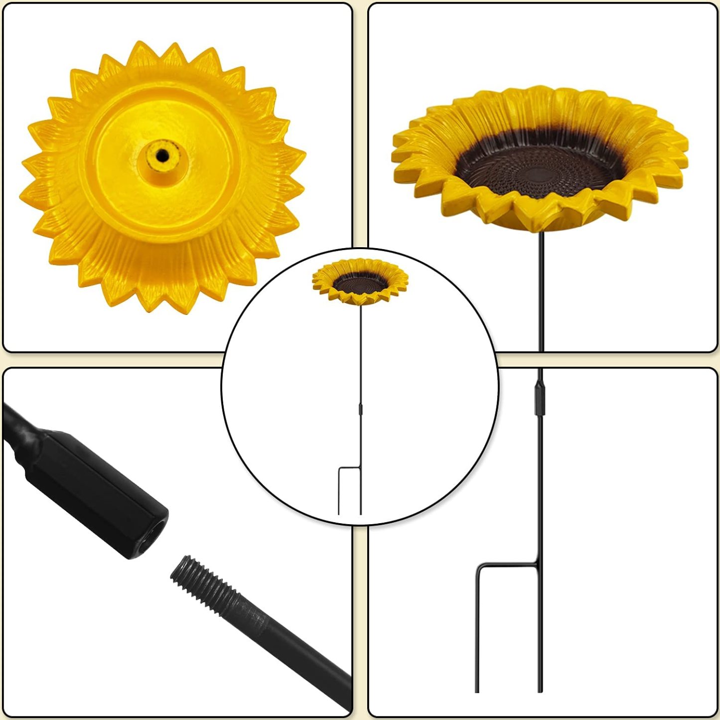 Sunflower Bird Feeder & Bird Bath for Outdoors, Ground Stake Small Tray Bird Feeder, Cute Garden Yard Decor for Bird Lovers