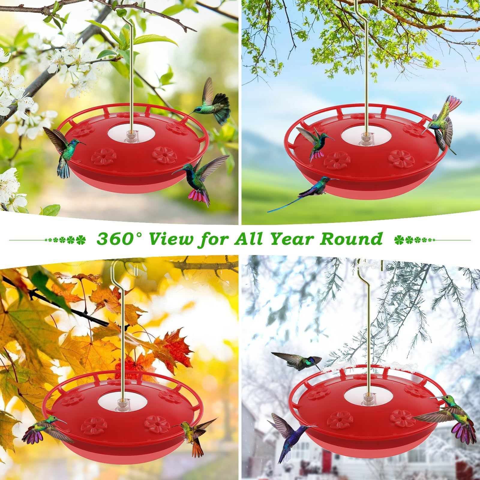 2 Pack 16oz Dish-Style Hummingbird Feeders for Outdoors, Leak-Proof with Built-in Scale, Ant Moat & 5 Feeding Ports, Wide Mouth Easy Clean BPA-Free Plastic for Garden Patio Backyard