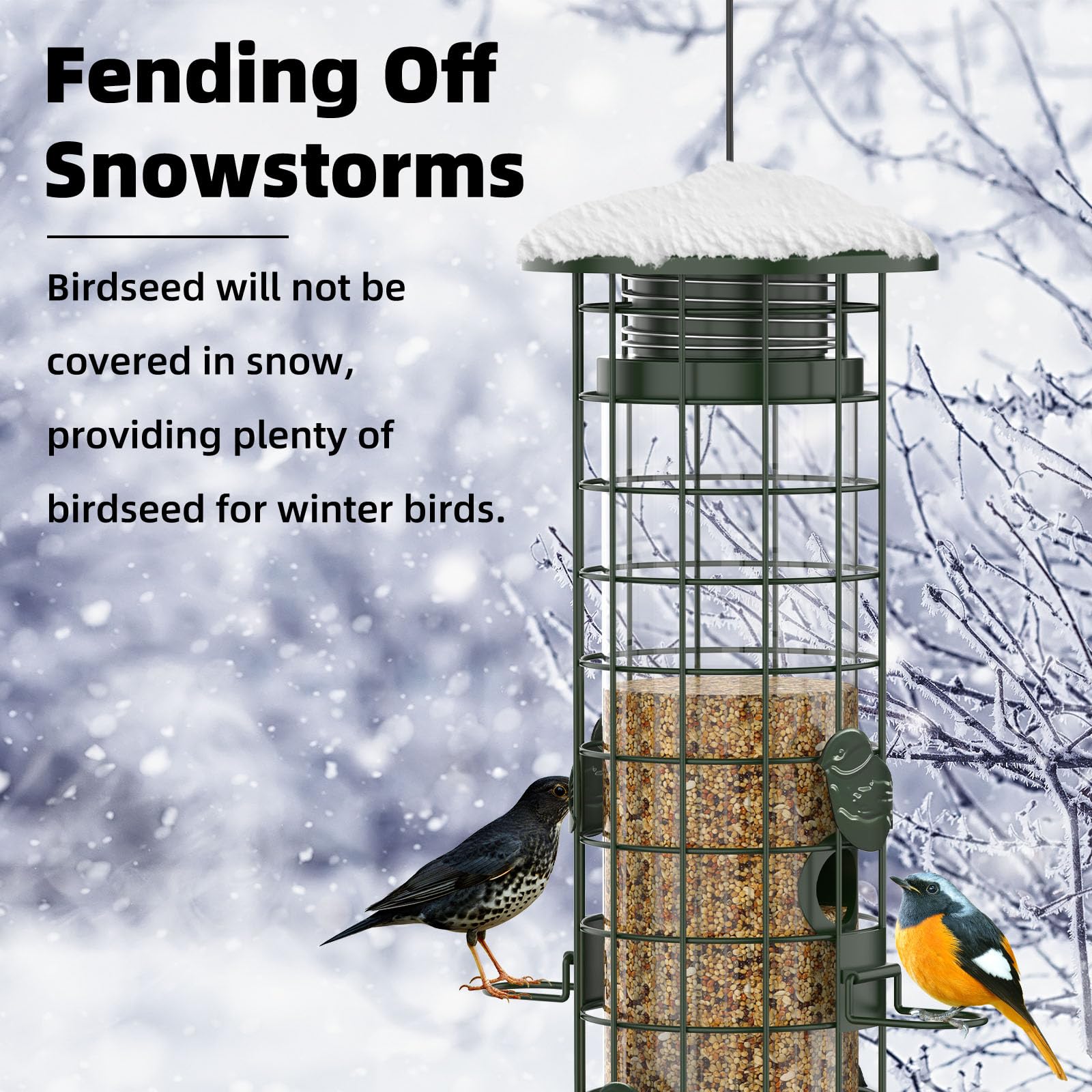 Squirrel Proof Metal Mesh Bird Feeder, Outdoor Hanging Gravity Protect Wild Bird Feeder, 3LB Large Capacity Green for Finch Cardinal Chickadee