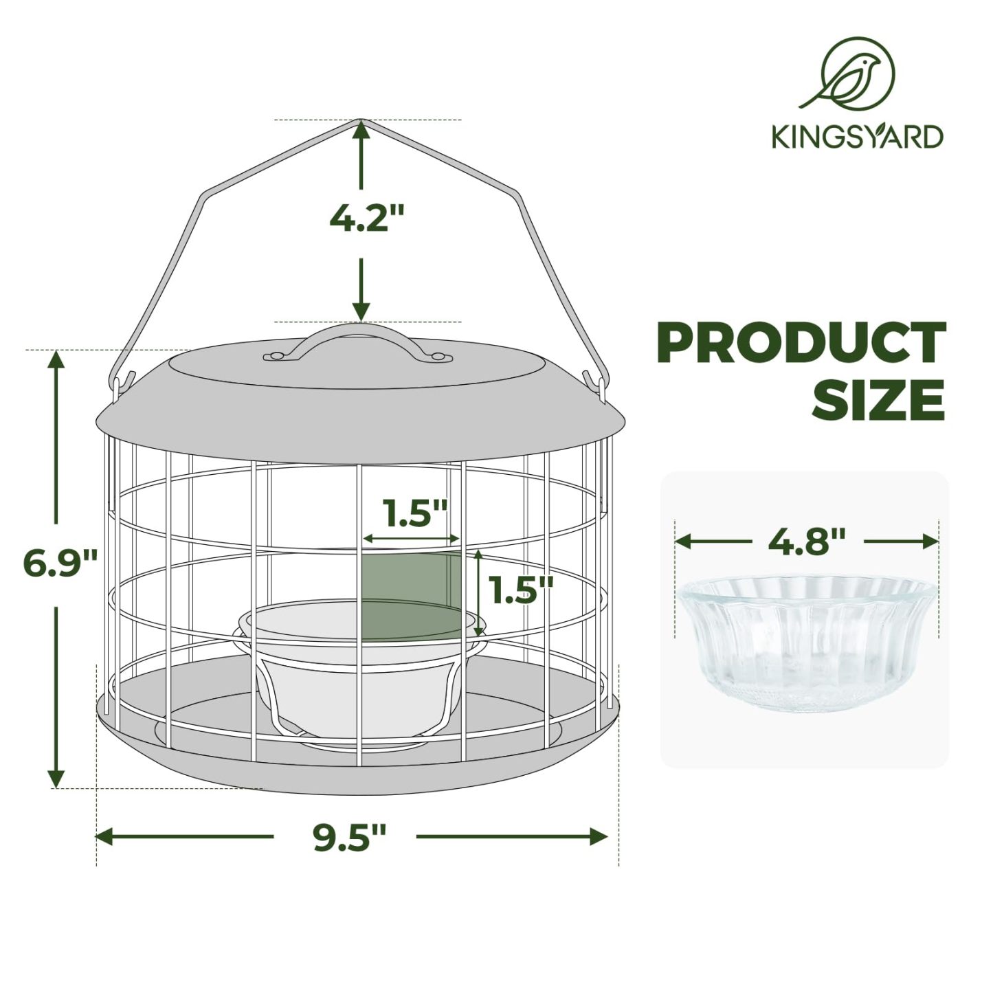 All Metal Bluebird Feeder, Outdoor Hanging Cage Mealworm Bird Feeder with Tray, Squirrel Proof & Weather Resistant, Easy to Refill and Clean