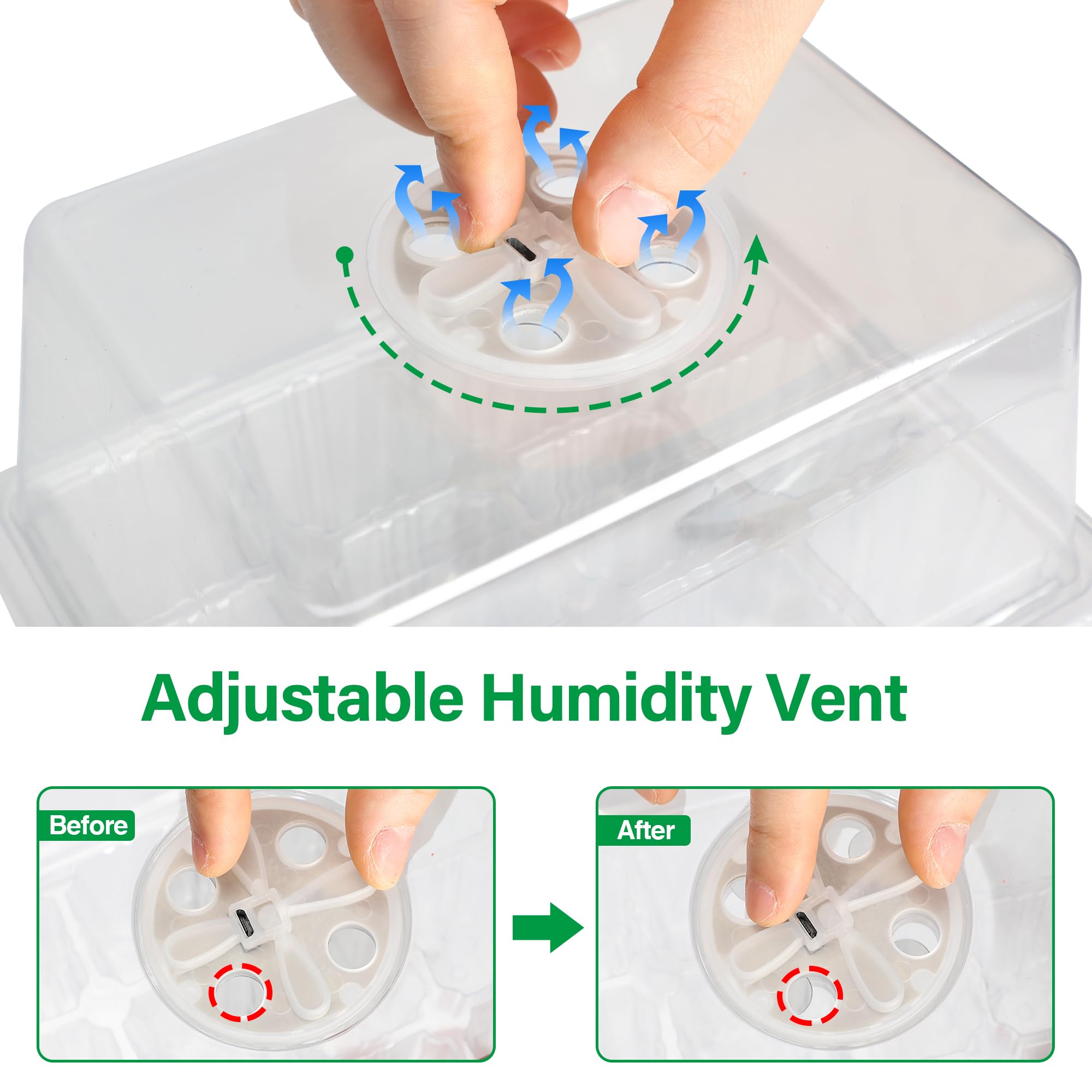 5 Packs Seed Starter Tray with Grow Light, Elevated Seedling Tray Kit with Adjustable Humidity Dome & Clear Cell Tray, 12 Full Spectrum LED Beads for Indoor Plant Germination