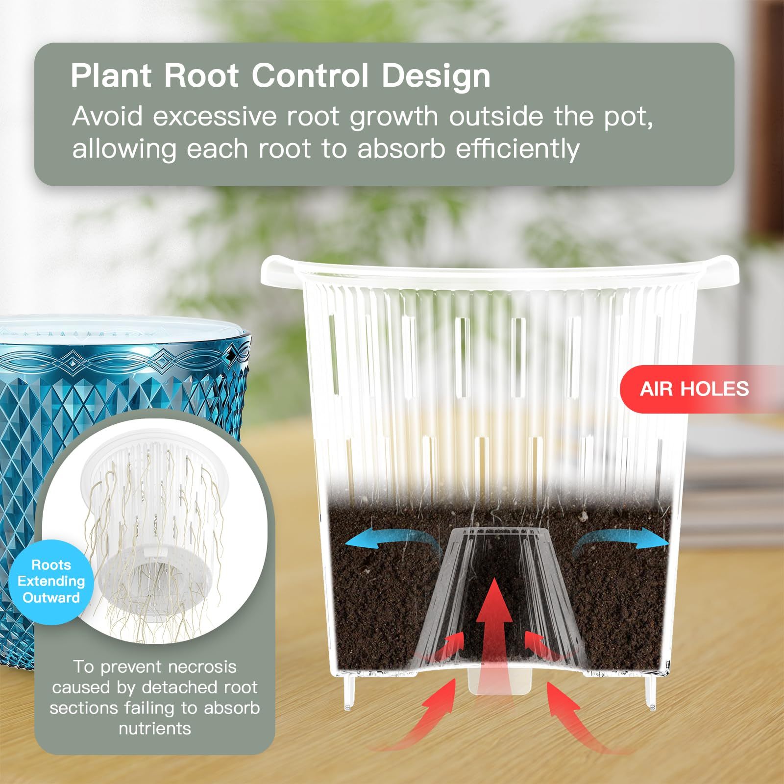 2 Pack Self Watering Plant Pots, 7.2 Inch Plastic Planters with Drainage Holes & Water Inlet Port, Modern Garden Flower Pots for Indoor Outdoor Plants