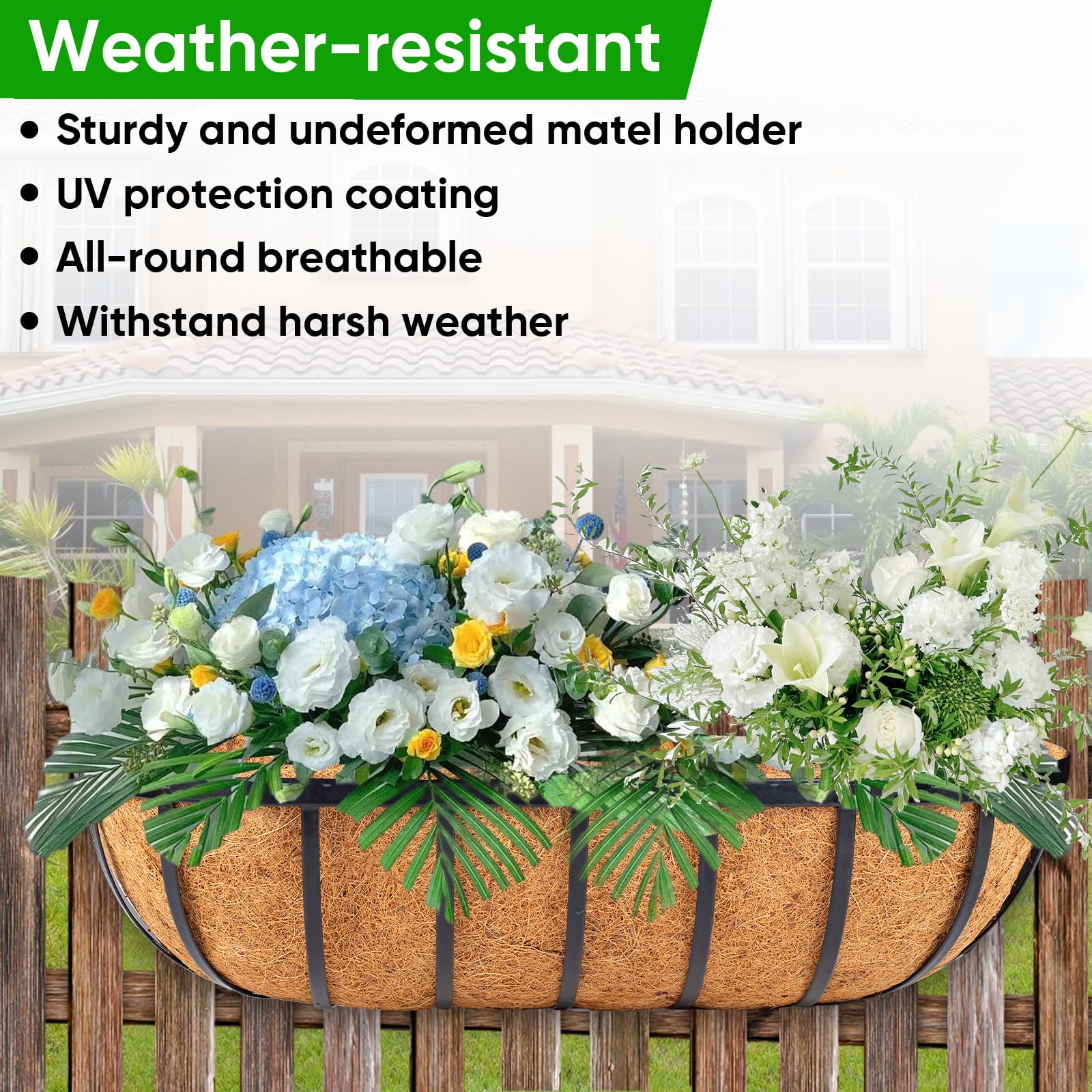 24 Inch Hanging Railing Planter Boxes, Outdoor Window Planters for Deck Balcony Fence Garden Decor