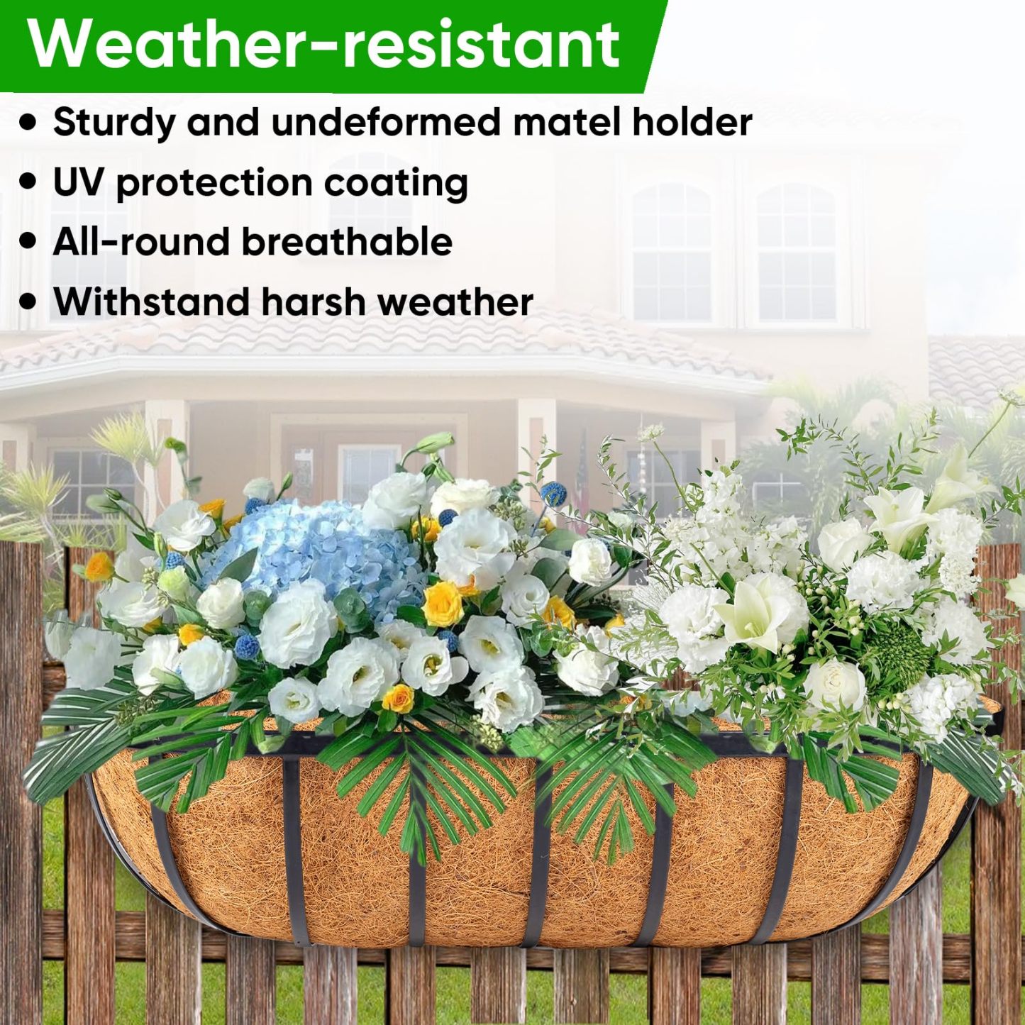 24 Inch Hanging Railing Planter Boxes, Outdoor Window Planters for Deck Balcony Fence Garden Decor