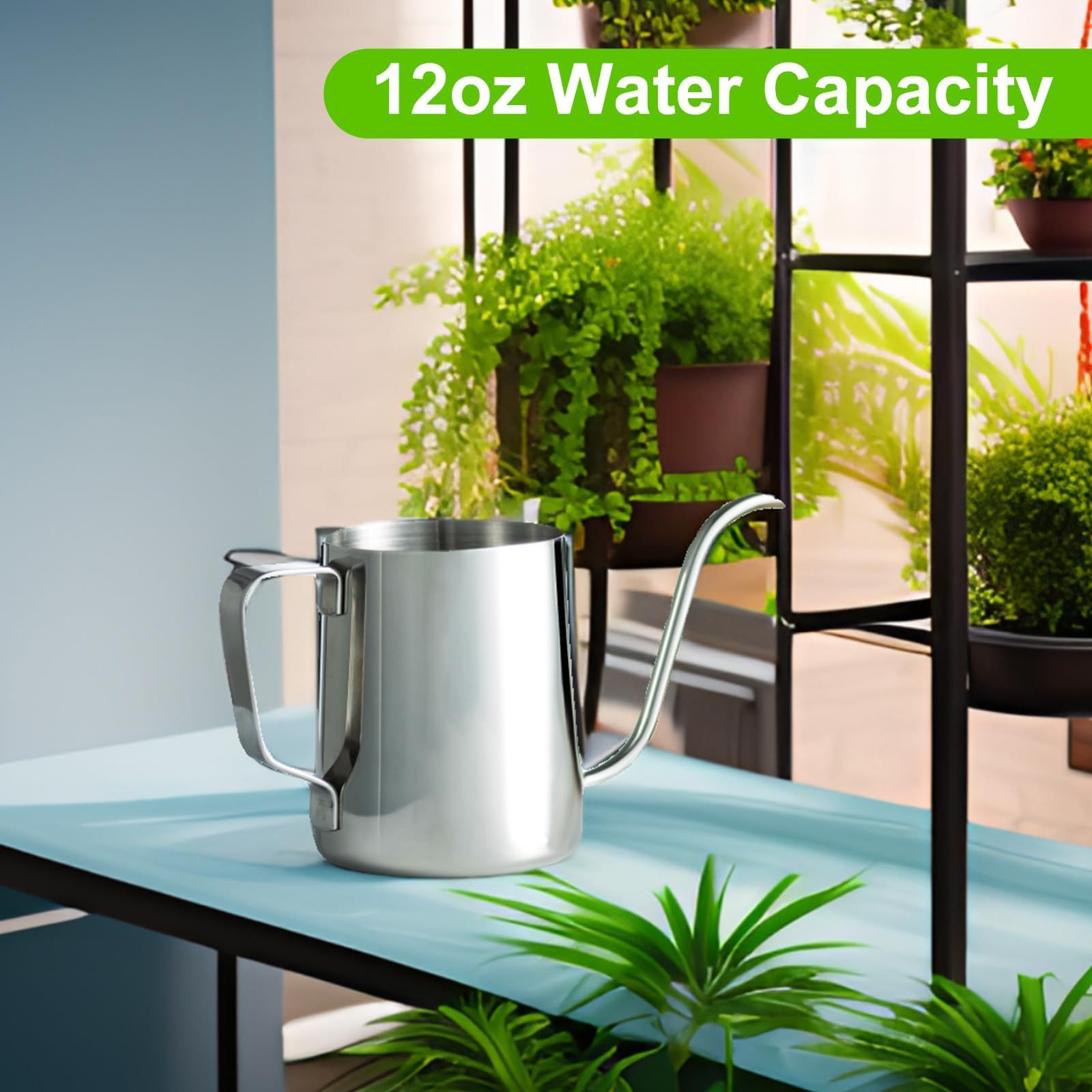 12 Oz / 350ml 304 Stainless Steel Mini Watering Can, Rust-Proof Long Spout Water Pot with Handle for Indoor Plants