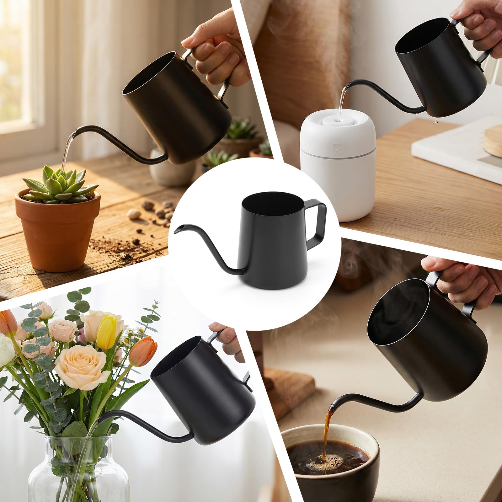 12oz / 350ml Mini Stainless Steel Watering Can, Long Spout with Handle for Indoor & Outdoor Plants