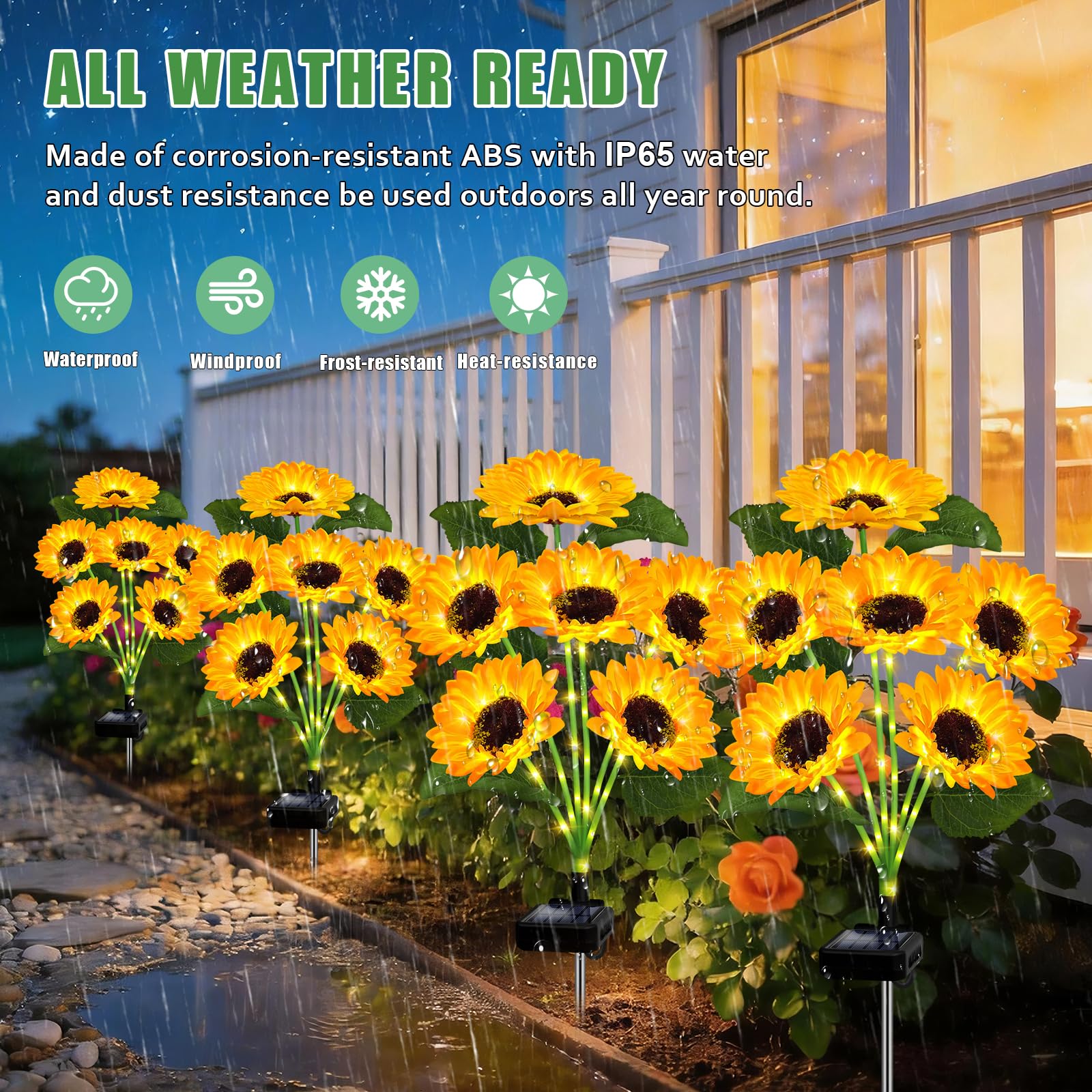 Solar Garden Lights, 4 Sets with 24 Sunflower LED Lights, Waterproof Flower Stake Lights, Outdoor Landscape Decor for Yard Patio Lawn, Sweet Gift for Mom Grandma