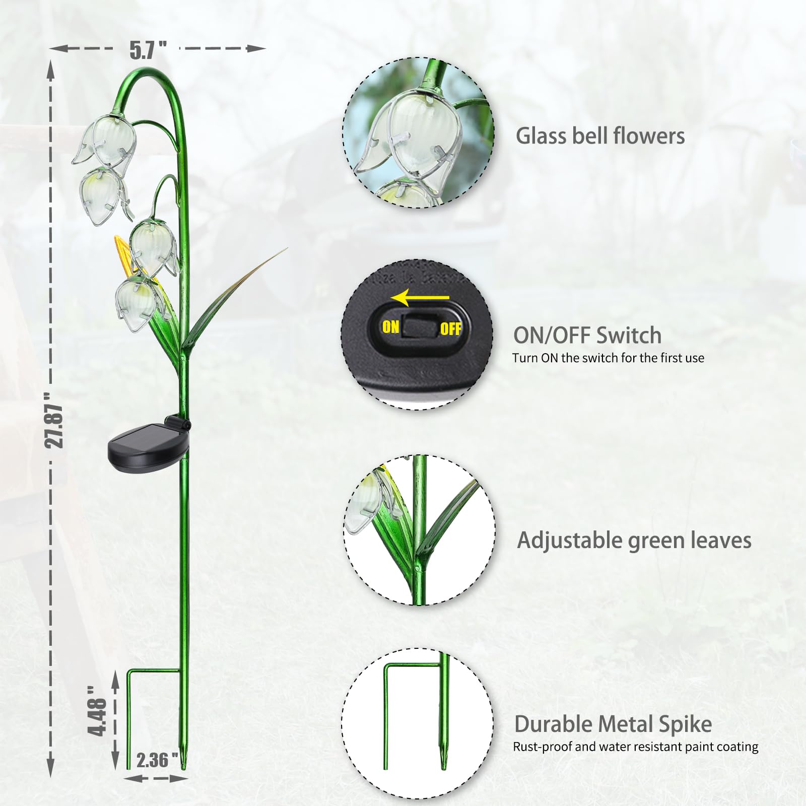 Solar Powered Glass Flower Stake Lights, Outdoor Decor for Yard, Lawn, Backyard & Landscape