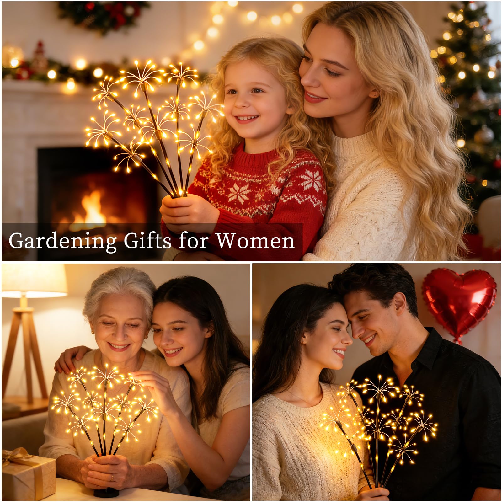 4 Pack Solar Firework Garden Lights, 2-Layer Swaying Starburst Fairy Lights, Waterproof Outdoor Decor for Yard Patio Pathway Lawn