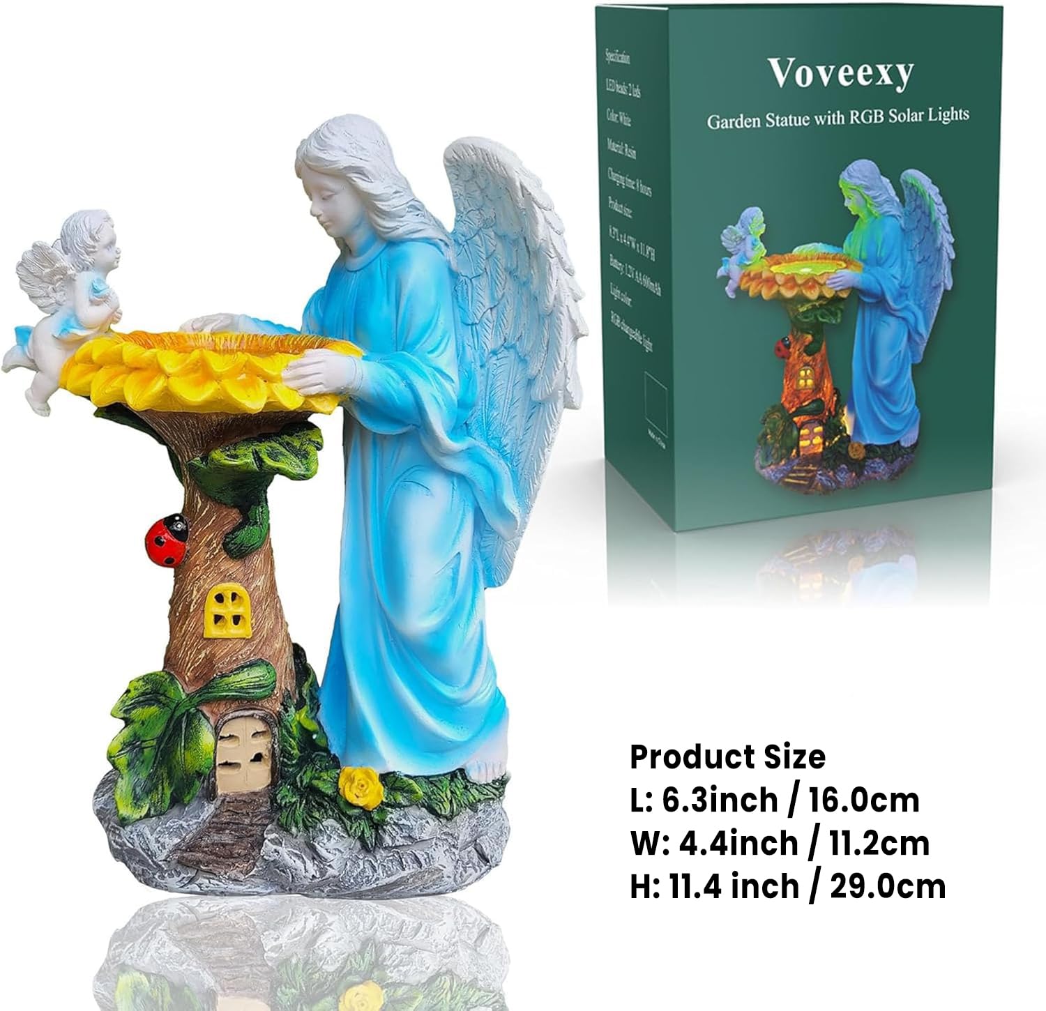 Solar Angel Garden Statue with Color Changing LED Lights, Sunflower Resin Waterproof Outdoor Figurine Decor for Patio Yard Lawn Backyard, Ideal Christmas & Birthday Gift for Garden Lovers
