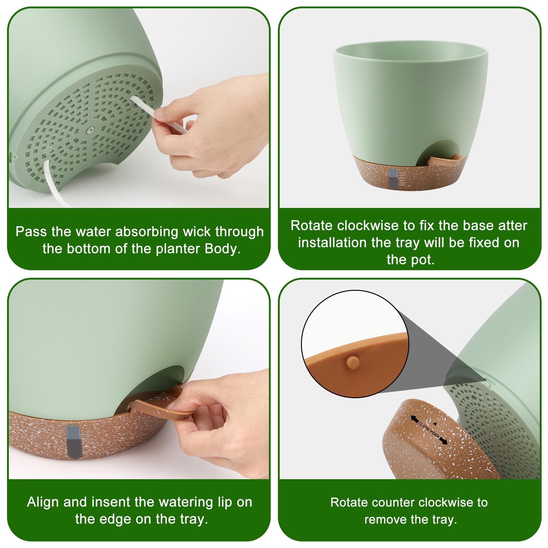 Self-Watering Plant Pots with Water Level Indicator & Drainage Holes – 12/10/9 Inch Large Plastic Planters for Indoor & Outdoor Plants