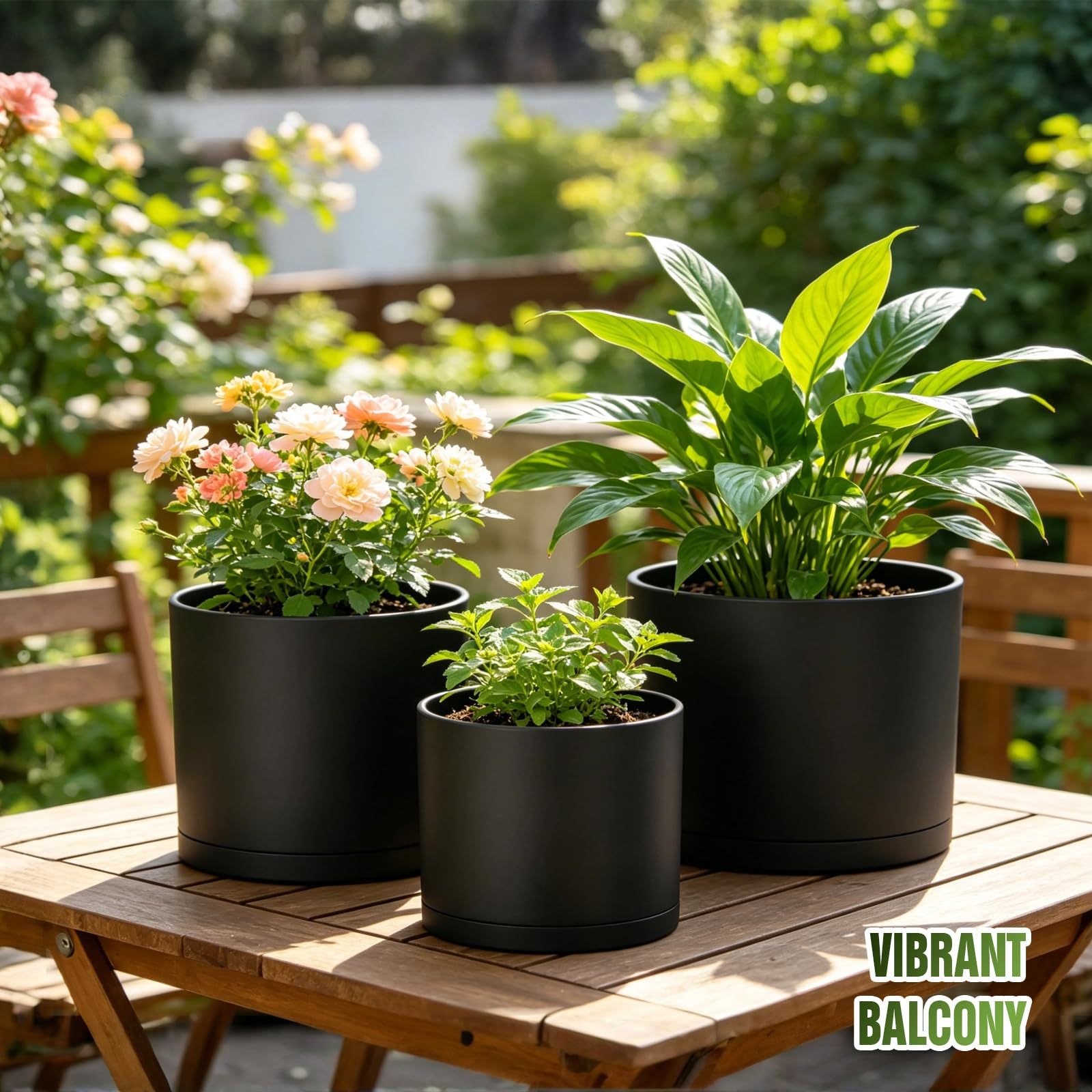10/9/8 Inch Modern Cylinder Plant Pots with Drainage Holes & Trays, 3 Pack Minimalist Planters for Indoor & Outdoor Use, Perfect for Monstera, Snake Plant & More