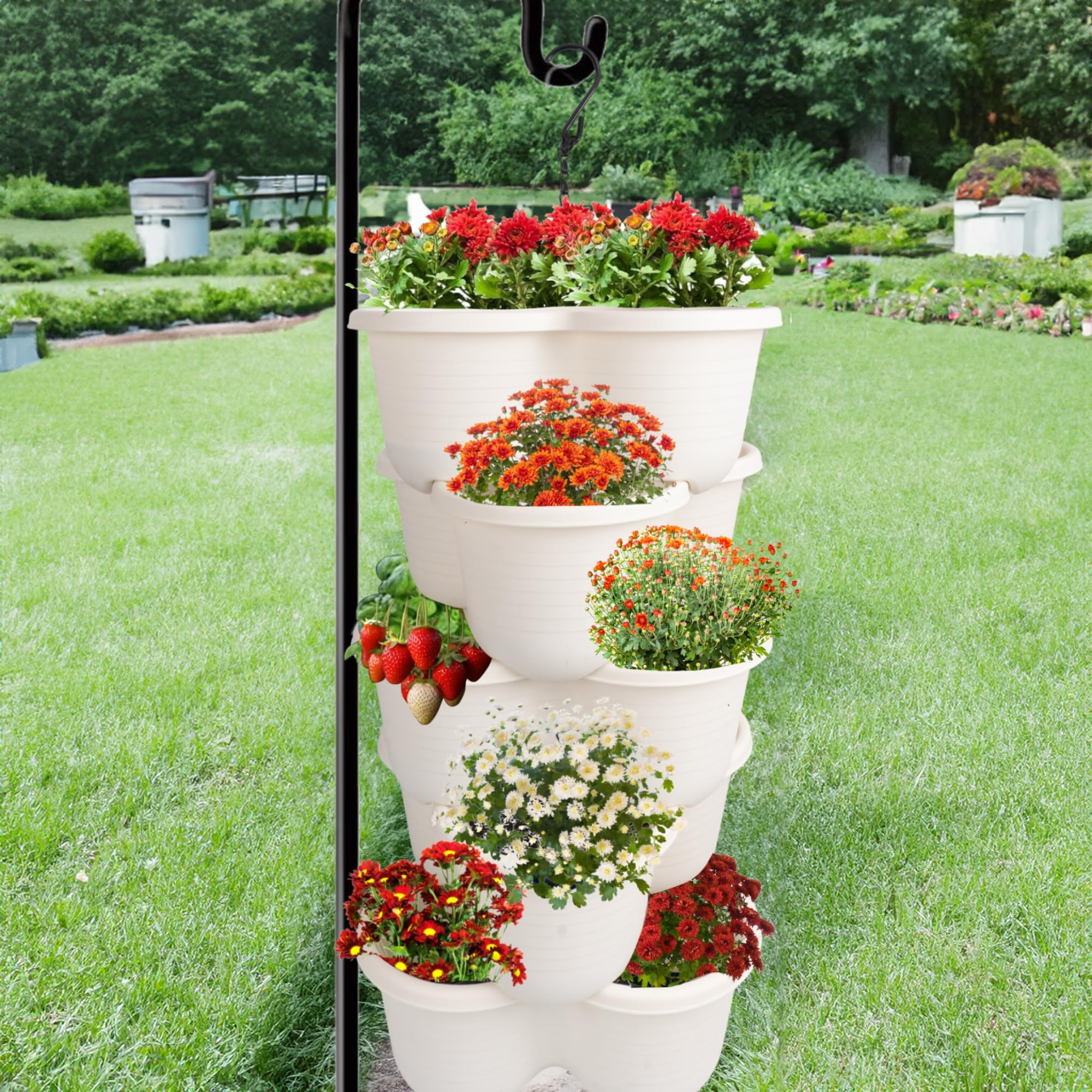 5 Tier Stackable Strawberry Planter, Vertical Garden Tower for Herbs, Vegetables, Flowers & Succulents