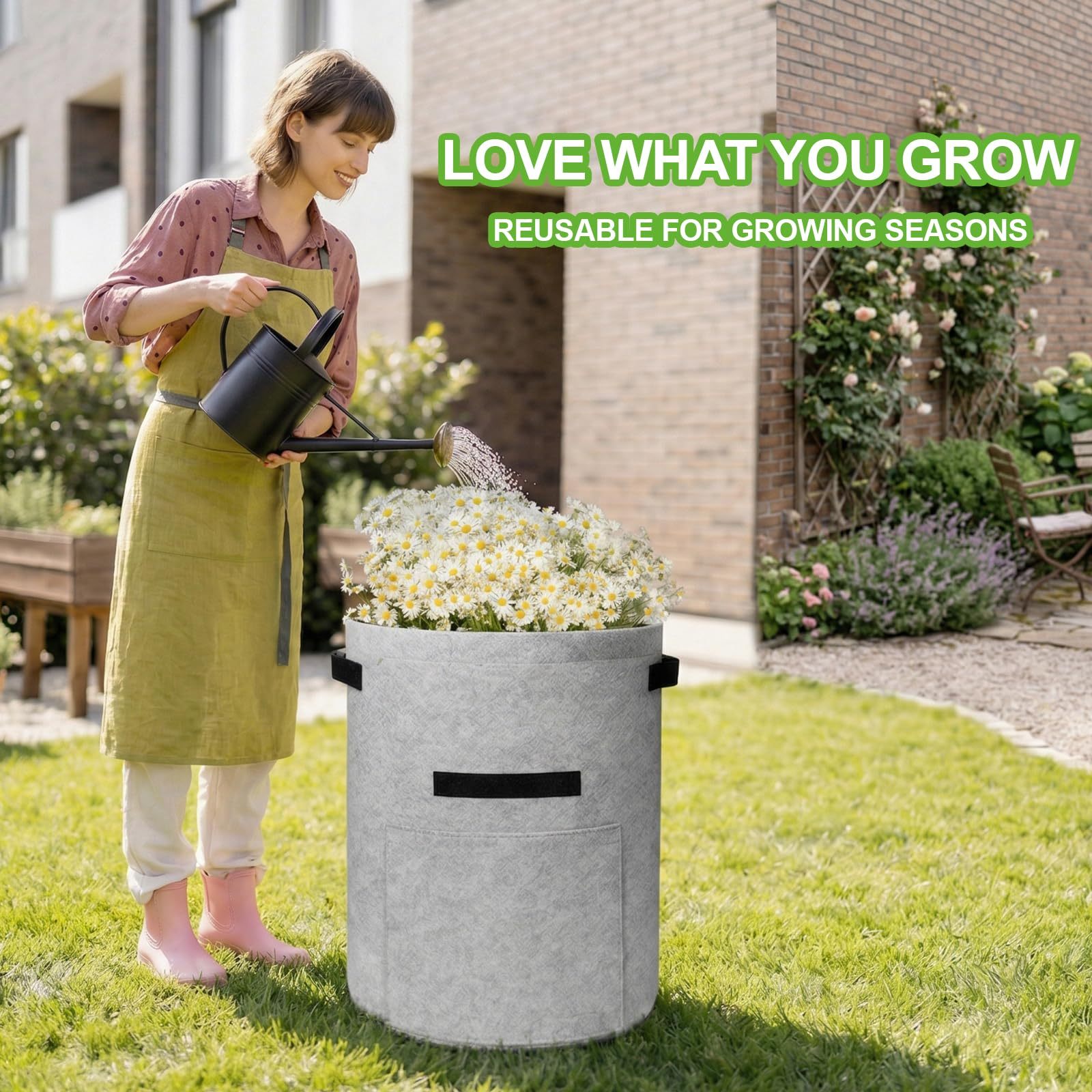 4 Pack 10 Gallon Potato Grow Bags with Harvest Flap & Handles, Planting Pots for Potato, Tomato & Vegetables (Black & Gray)