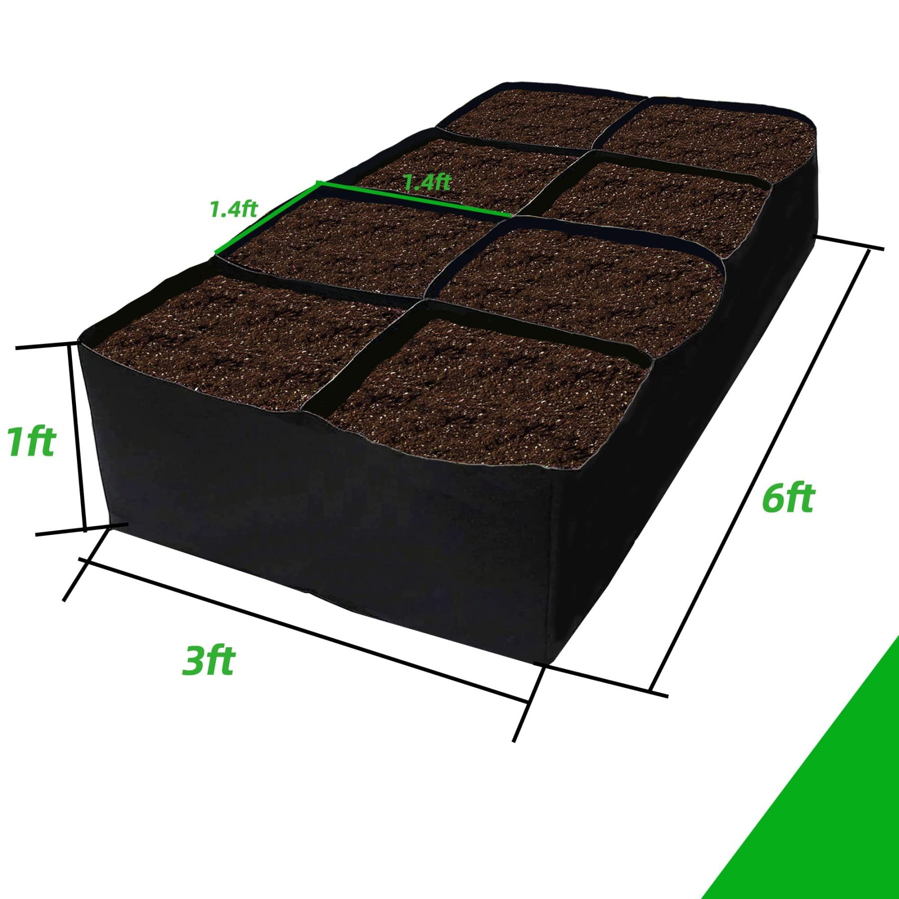 Fabric Raised Garden Bed, 128 Gallon 8 Grids 3x6FT Planter Bag, Rectangle Planting Container for Outdoor Gardening (Vegetables, Potatoes, Flowers)