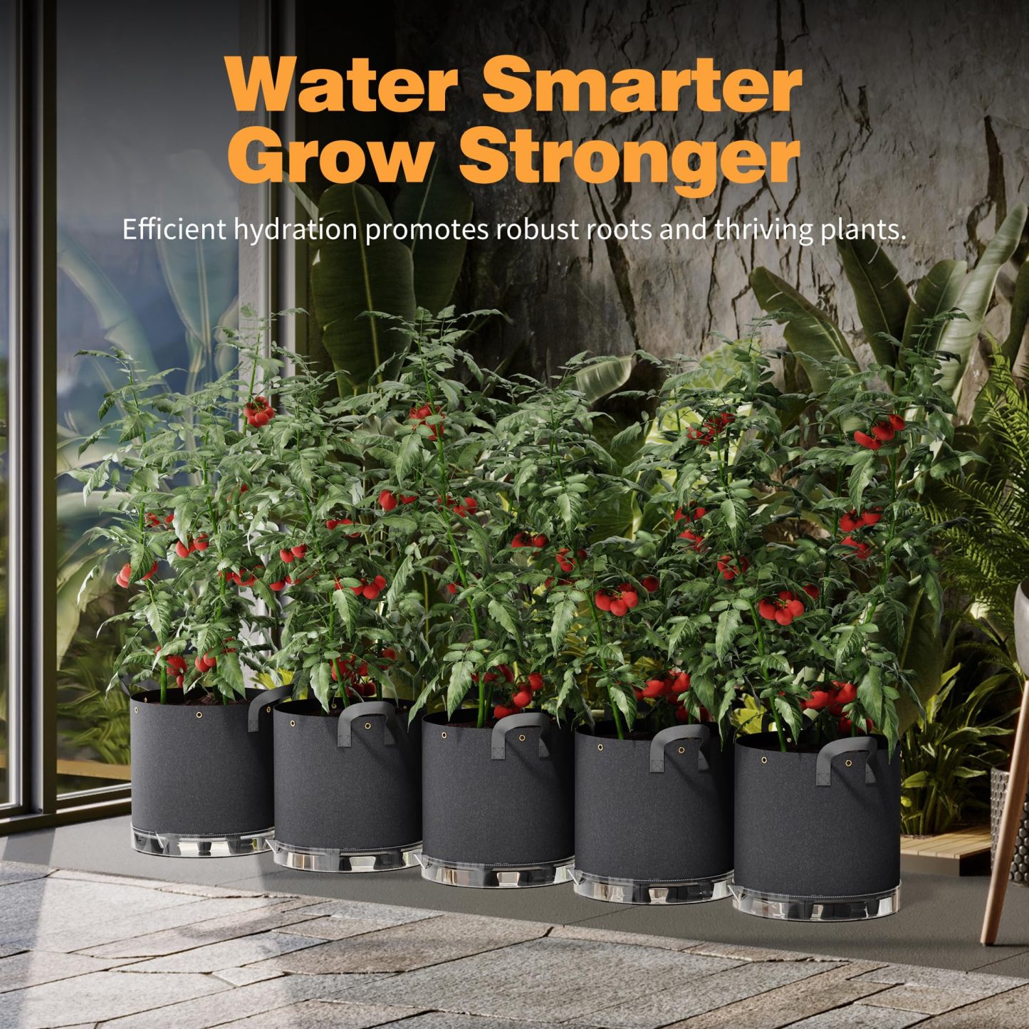 5-Pack 5 Gallon Self-Watering Grow Bags, 420G Thick Nonwoven Fabric Pots with Reinforced Handles & Multi-Purpose Rings for Low Stress Plant Training (Fruits, Vegetables, Flowers)
