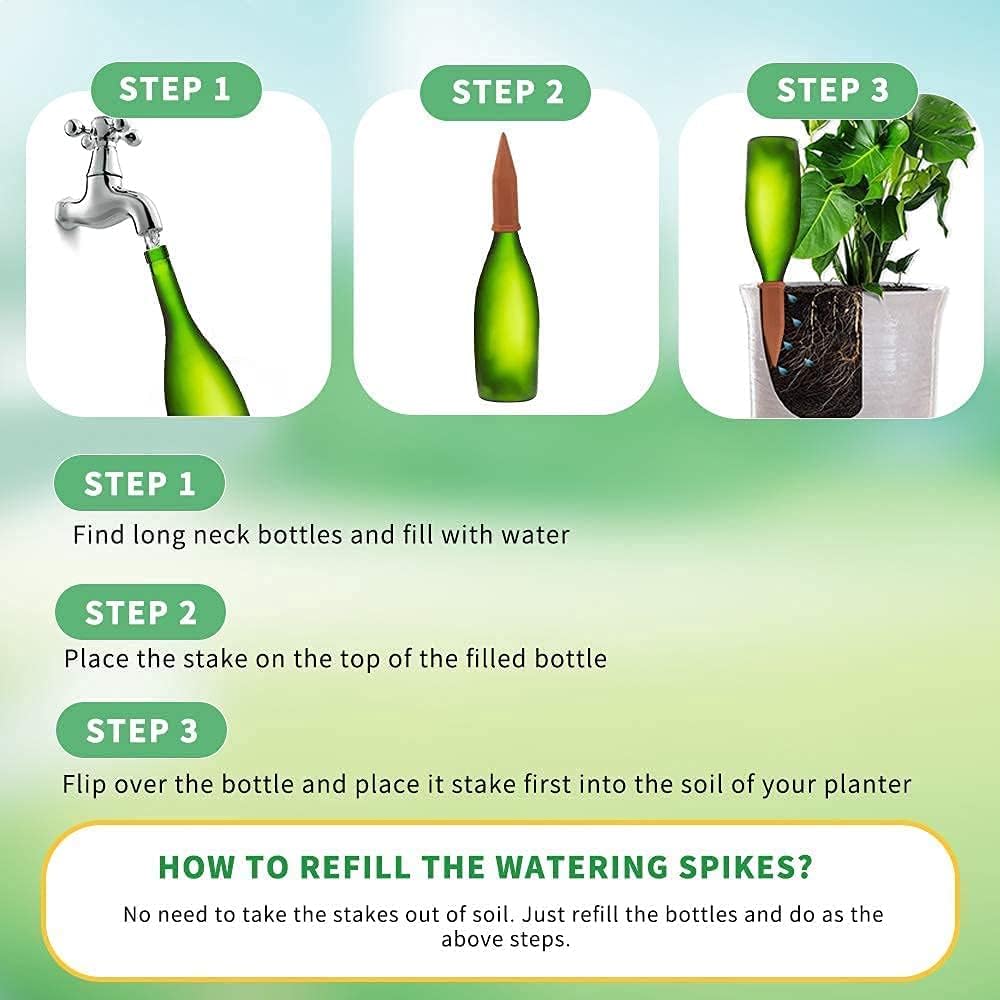 10 Pack Terracotta Plant Watering Spikes, Automatic Self Watering Stakes for Wine Bottles, Vacation Plant Watering Devices for Indoor & Outdoor Plants