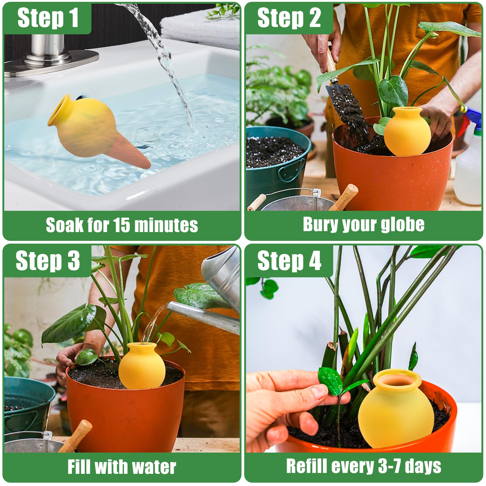 4 Pack Terracotta Self Watering Spikes, Slow Release Plant Watering Globes for Indoor & Outdoor Plants