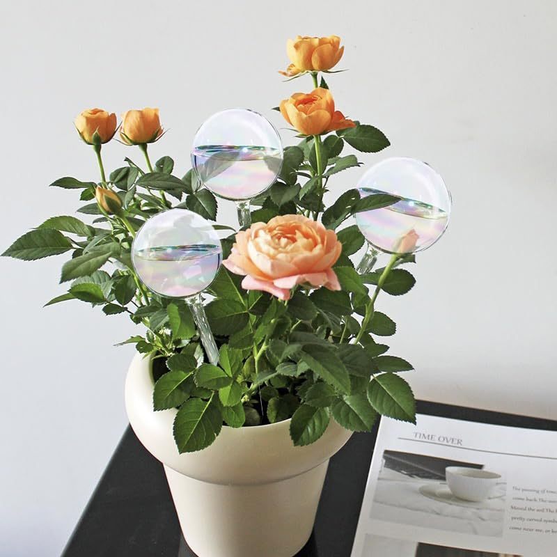 4 Pcs 9 Inch Iridescent Glass Self Watering Globes, Plant Watering Bulbs & Planter Inserts for Indoor & Outdoor Plants