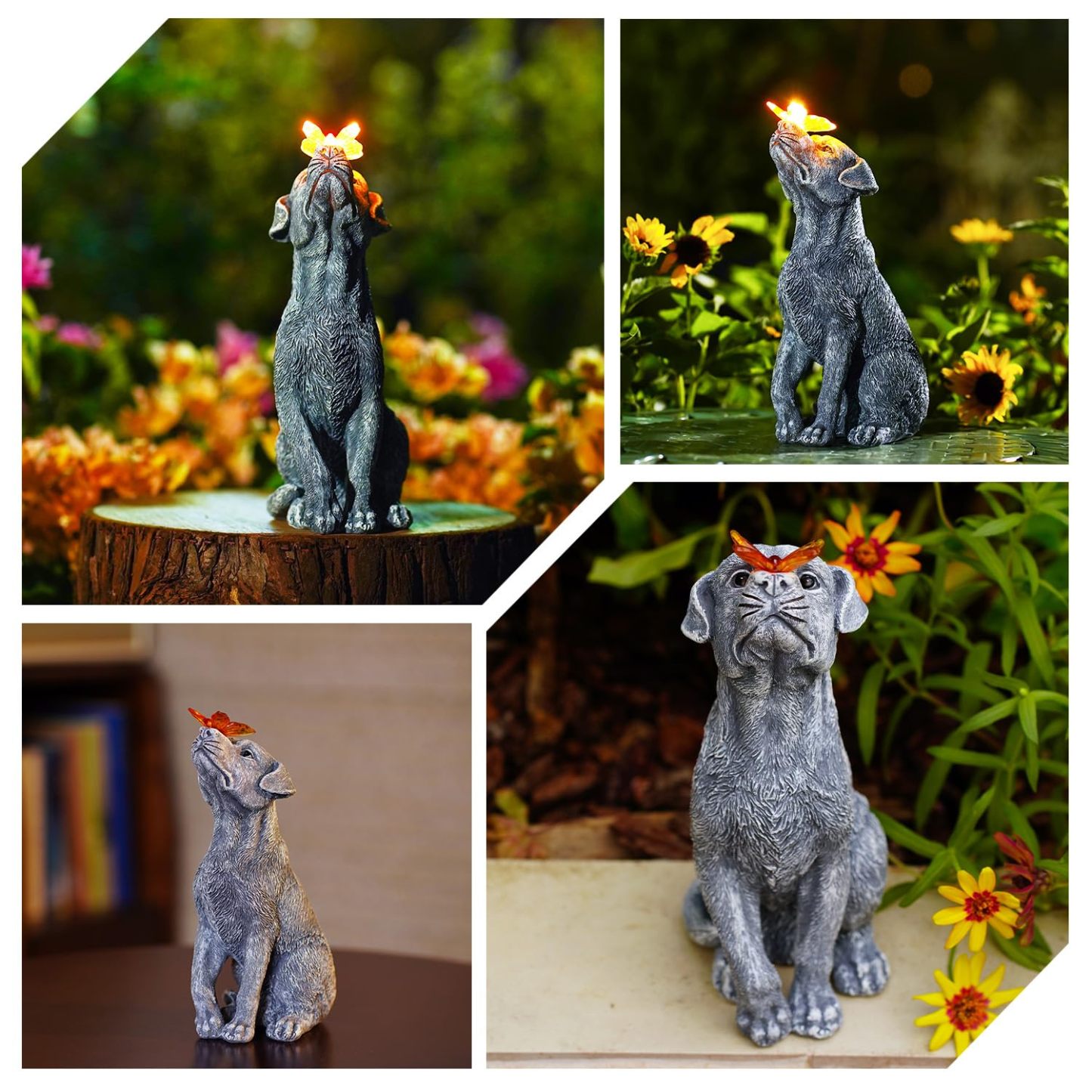 Solar Butterfly Dog Statue, Outdoor Garden Decor Figurine, Perfect Birthday Gift for Mom Dad, Cute Yard & Patio Decoration Ornament