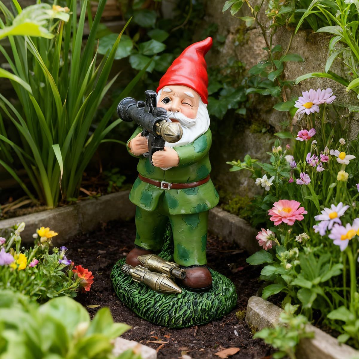 Large Garden Gnome Statue with Guns