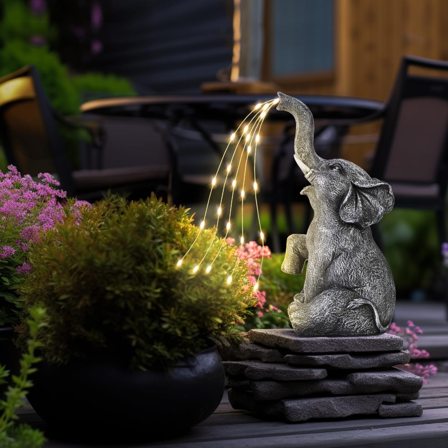 Solar Watering Elephant Garden Statue with LED Lights, Outdoor Patio Yard Decor Ornament, Perfect Birthday Gift for Women, Mom, Grandma