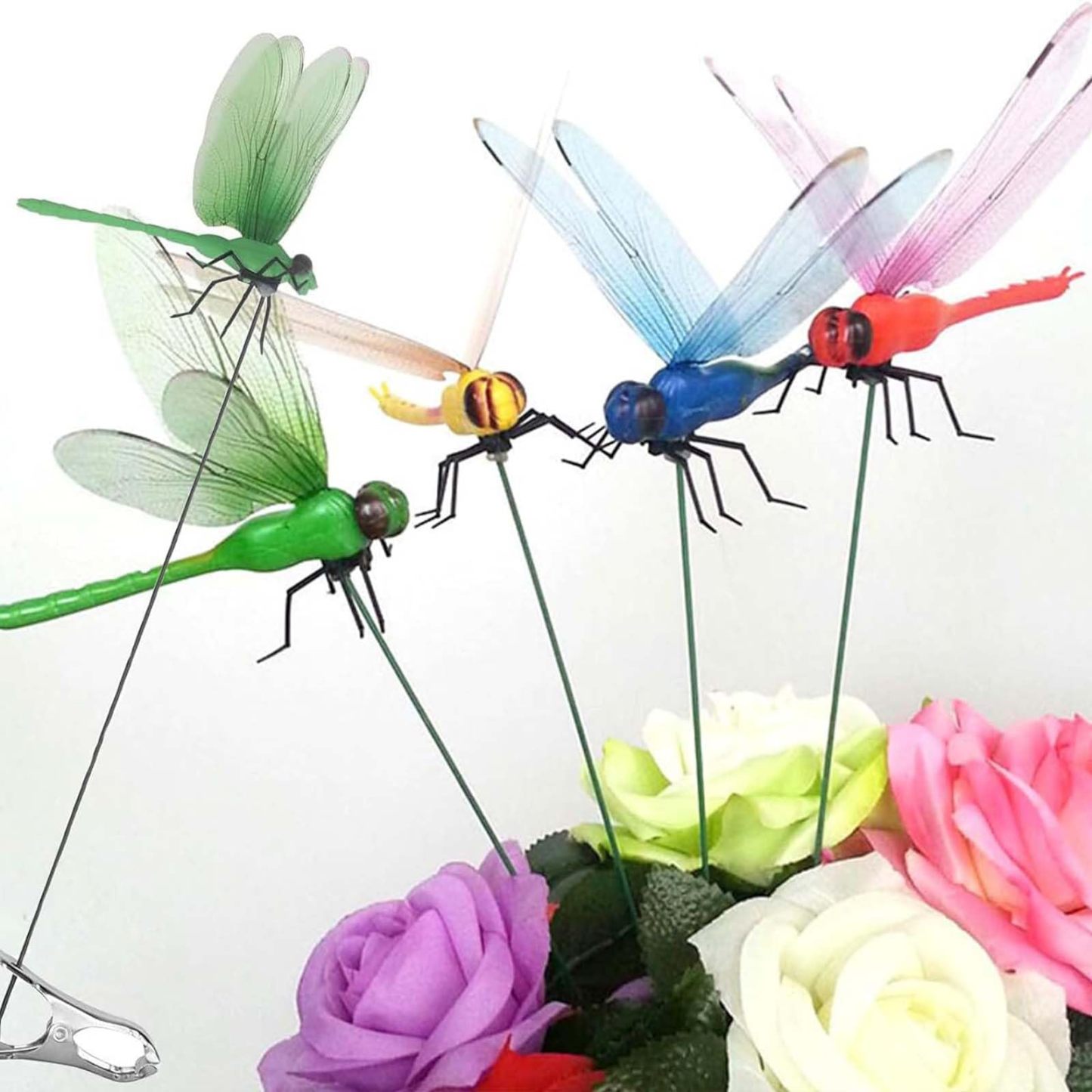 12 Pcs 3D Dragonfly Decorative Clips, Outdoor Horticultural Decor, Pole & Hat Clips for Garden