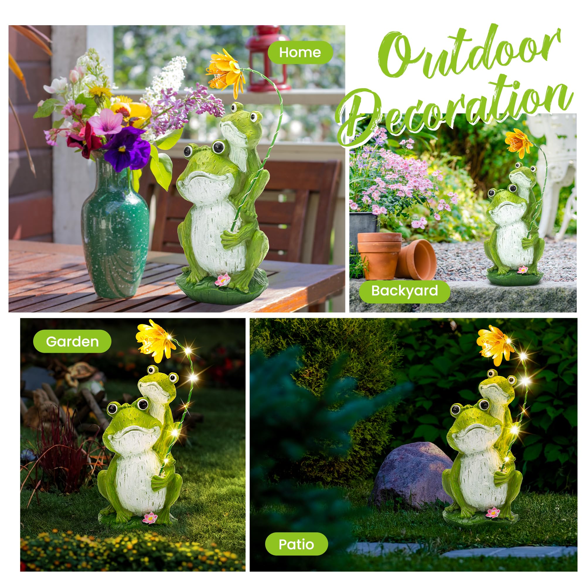 Solar Loving Frog Garden Statue with LED Light, Outdoor Waterproof Garden Figurine, Yard Patio Decor & Perfect Gardening Gift for Women
