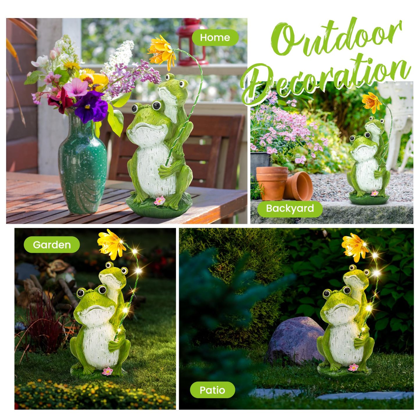 Solar Loving Frog Garden Statue with LED Light, Outdoor Waterproof Garden Figurine, Yard Patio Decor & Perfect Gardening Gift for Women