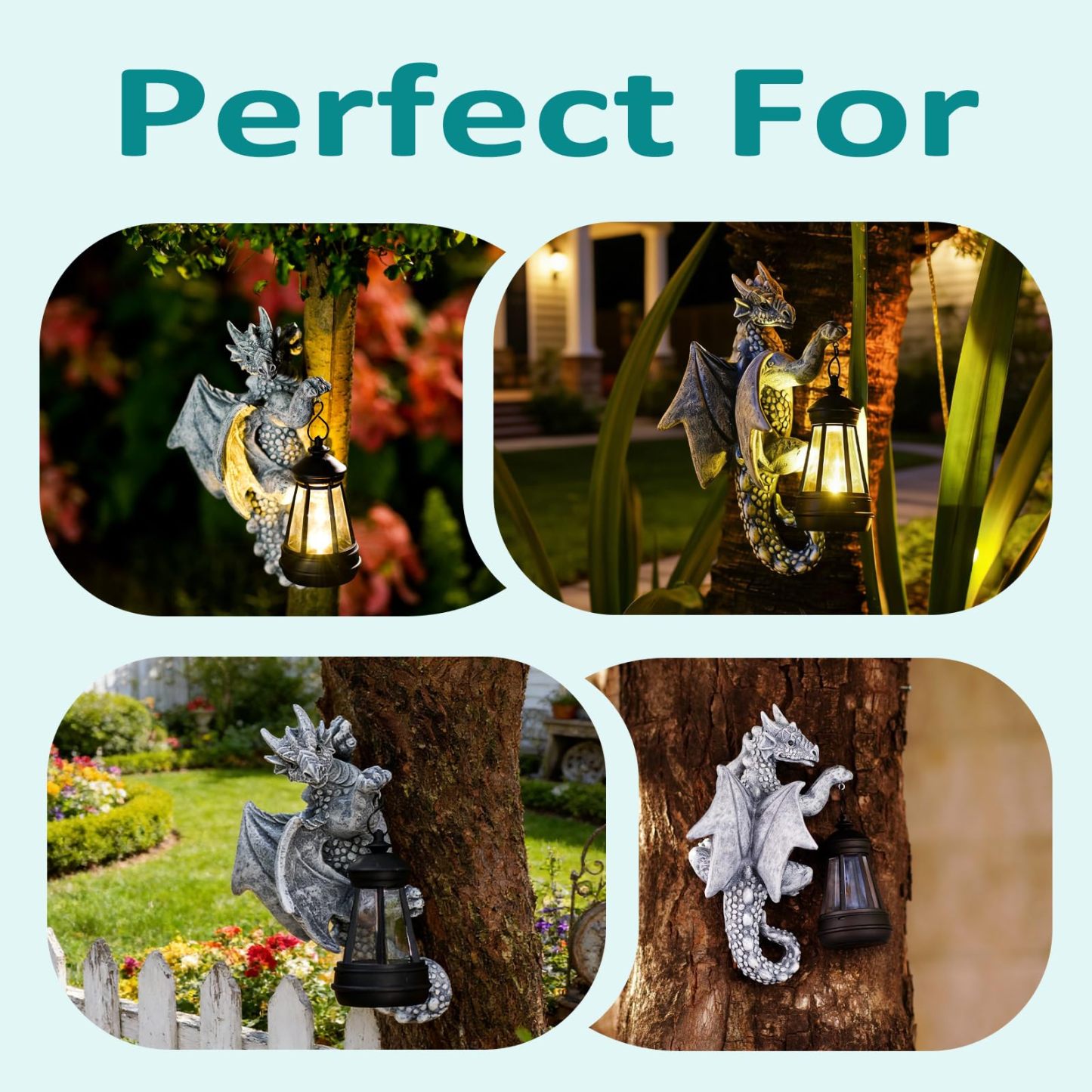 9.3 Inch Solar Dragon Tree Hugger Lantern Garden Statue, Resin Dragon Decor for Outdoor Yard, Perfect Garden Gift & Patio Ornament