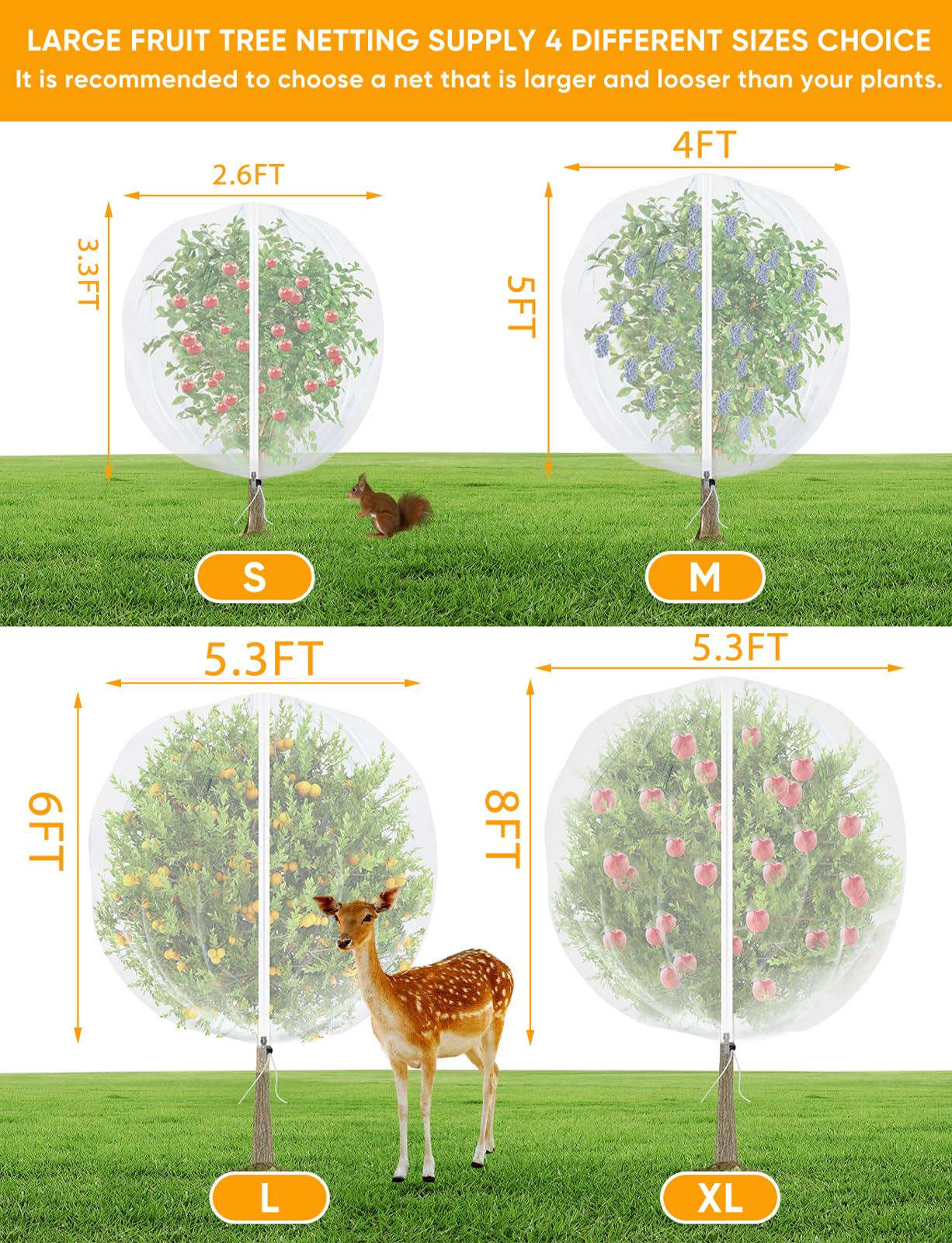 2 Pack 6x5.3FT Fruit Tree Protection Netting with Zipper & Drawstring, Breathable Pest Barrier Cover Against Cicadas, Birds & Insects for Apple, Cherry Trees, Blueberry Bushes and Tomatoes