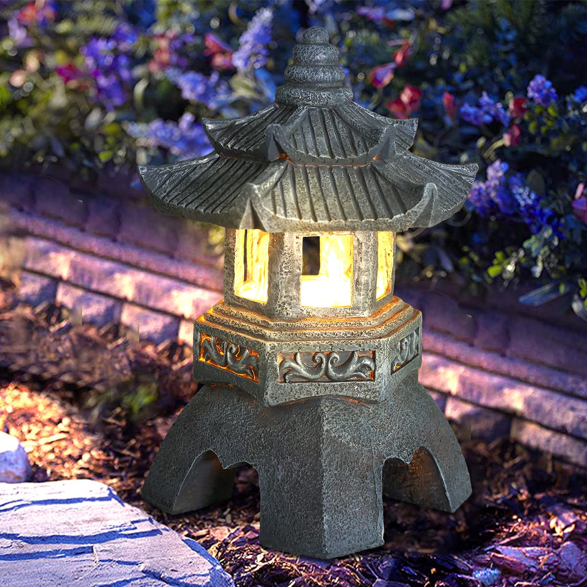 Zen Solar Pagoda Lantern Garden Statue