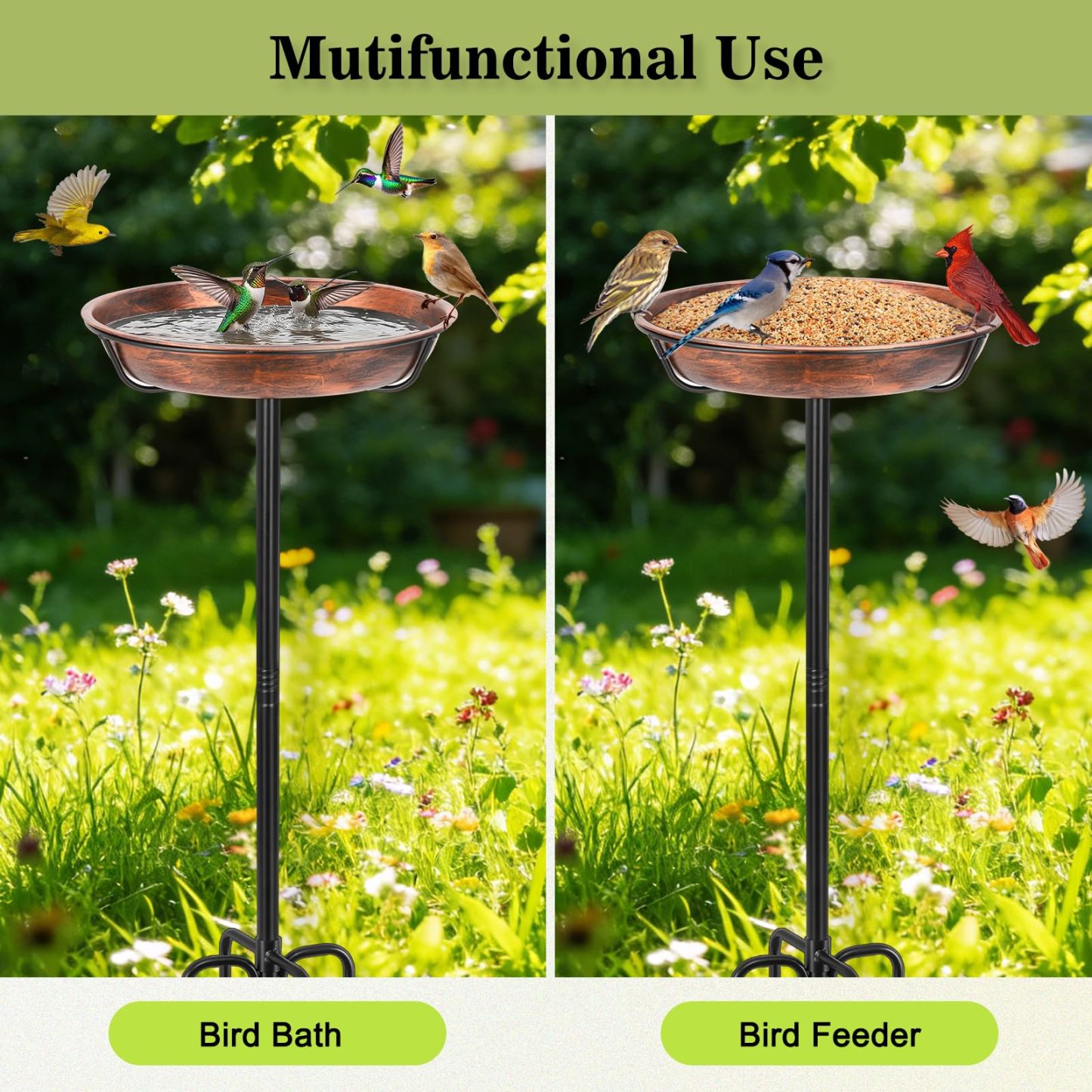 12 Inch Dia Heavy Duty Metal Bird Bath for Outdoors, Garden Bird Bath Bowl Bird Feeder with 5-Pronged Stable Base