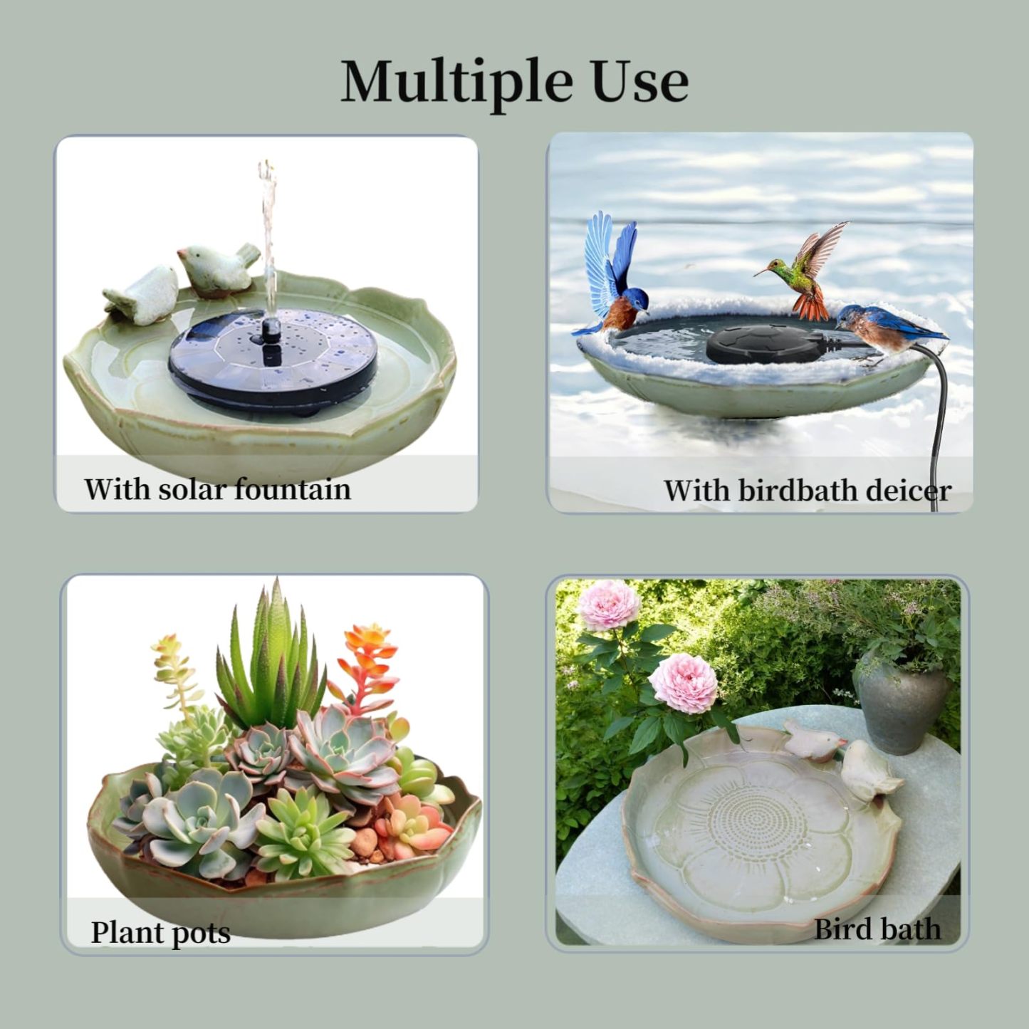 9.45 Inch Ceramic Bird Bath Bowl, Ground Mount Outdoor Bird Bath Feeder for Garden, Tabletop, Deck, Balcony & Lawn