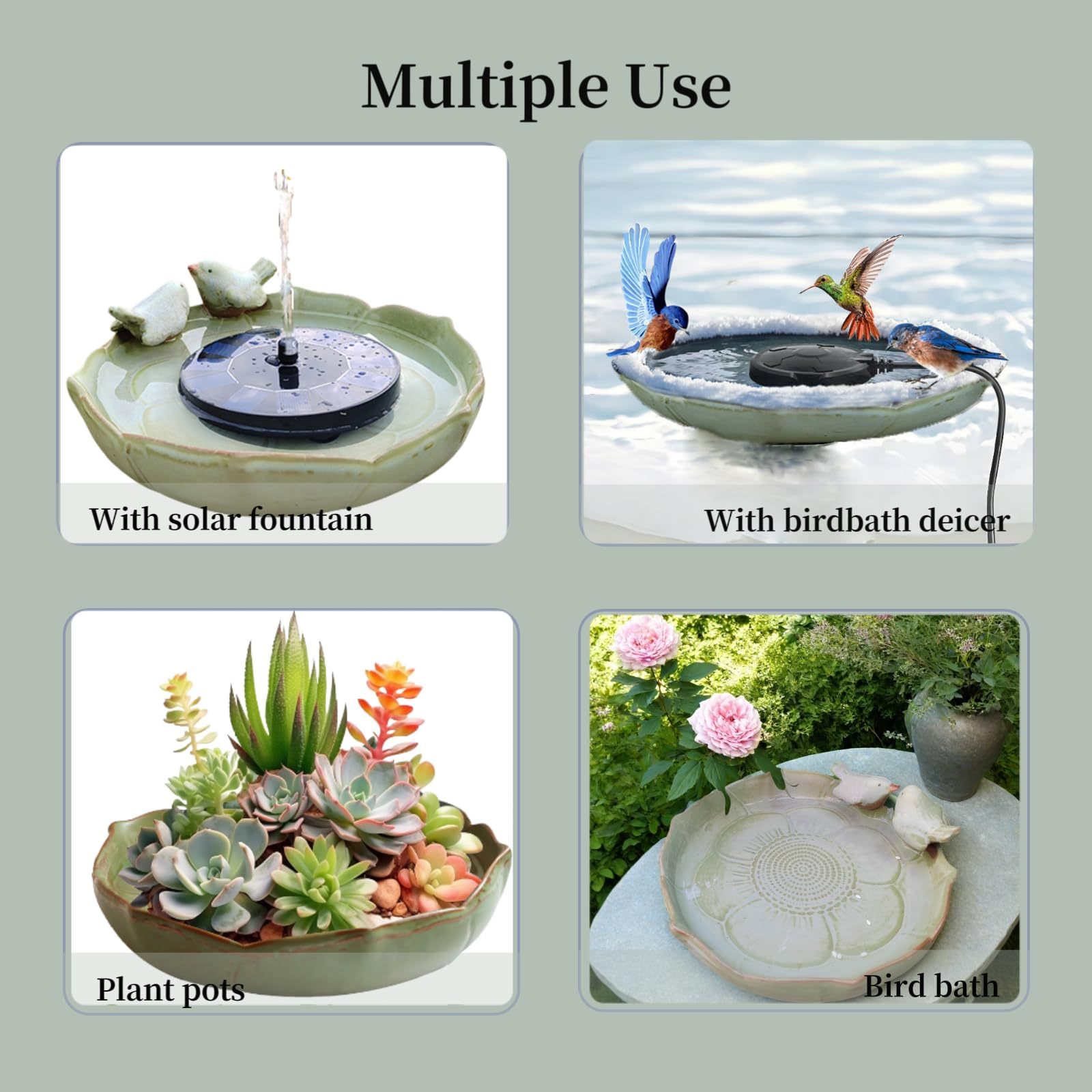 9.45 Inch Ceramic Bird Bath Bowl, Ground Mount Outdoor Bird Bath Feeder for Garden, Tabletop, Deck, Balcony & Lawn
