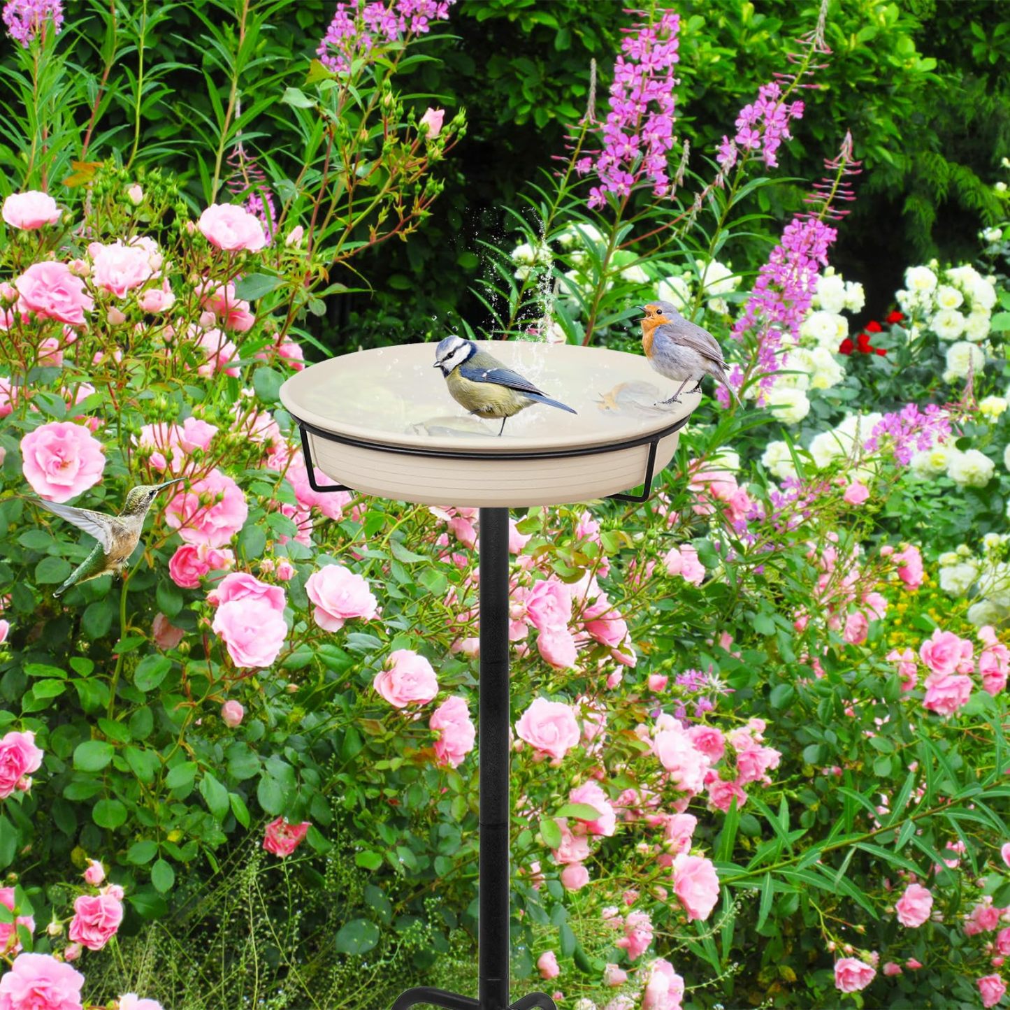35.5in Heavy Duty Detachable Bird Bath, Metal Stake Stand Bird Bath Bowl Feeder with 4 Spiky Feet for Outdoor Garden Yard