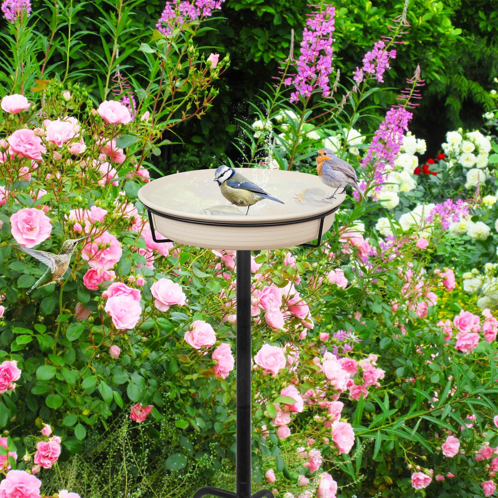 35.5in Heavy Duty Detachable Bird Bath, Metal Stake Stand Bird Bath Bowl Feeder with 4 Spiky Feet for Outdoor Garden Yard