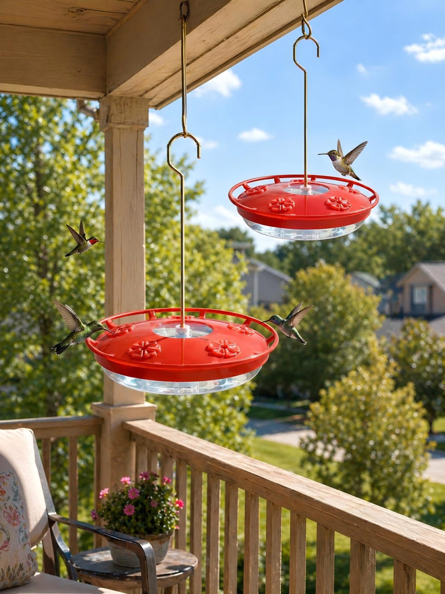 2 Pack 16oz Dish-Style Hummingbird Feeders for Outdoors, Leak-Proof with Built-in Scale, Ant Moat & 5 Feeding Ports, Wide Mouth Easy Clean BPA-Free Plastic for Garden Patio Backyard