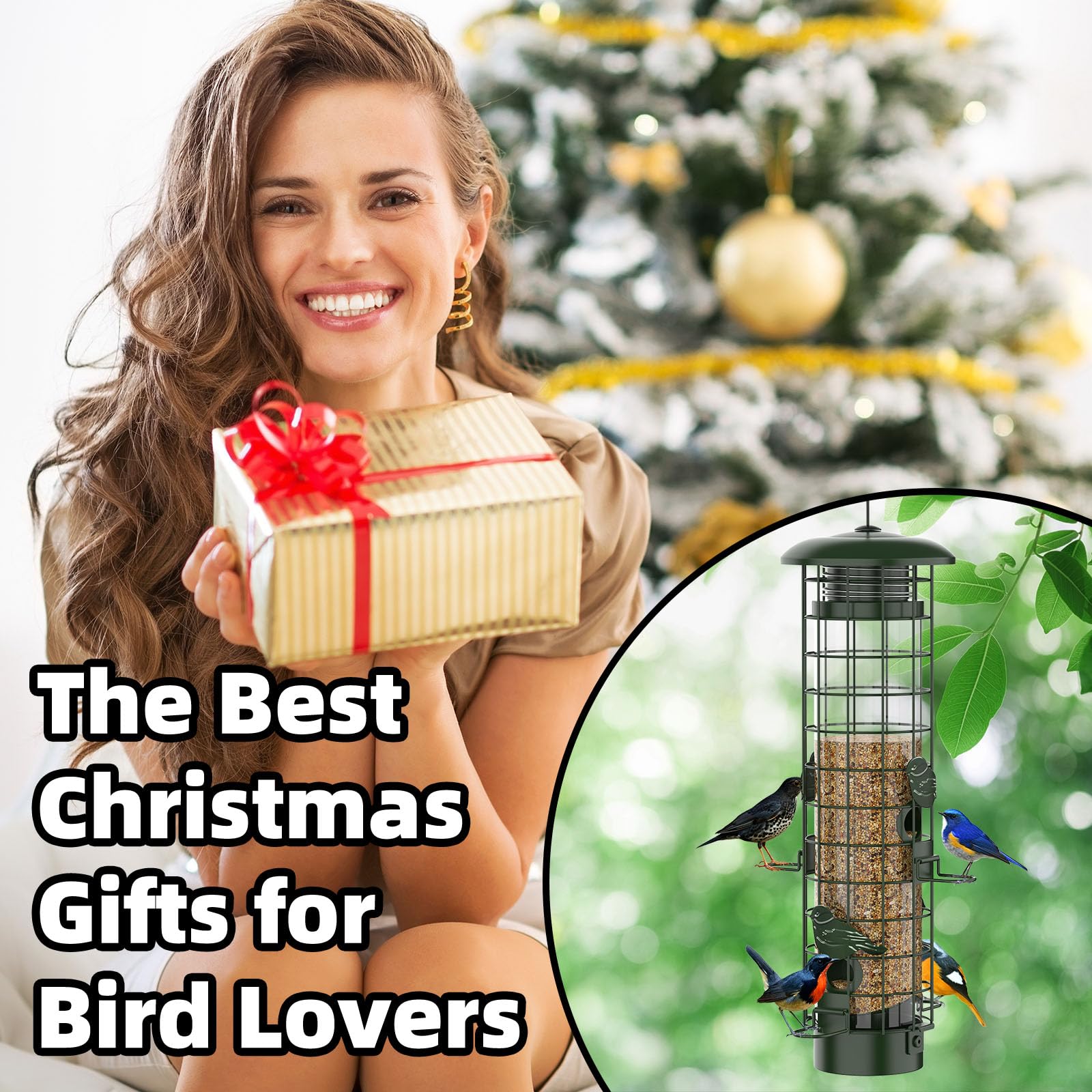 Squirrel Proof Metal Mesh Bird Feeder, Outdoor Hanging Gravity Protect Wild Bird Feeder, 3LB Large Capacity Green for Finch Cardinal Chickadee
