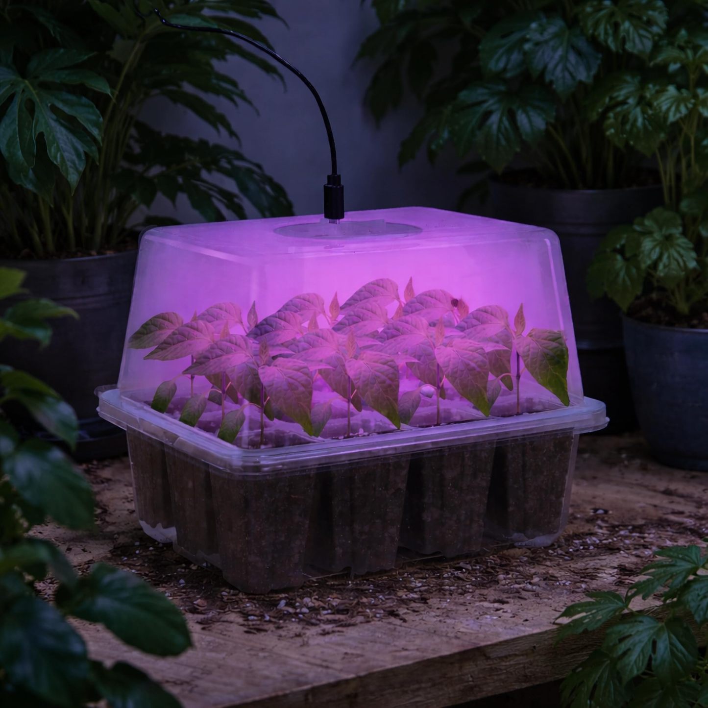 5 Packs Seed Starter Tray with Grow Light, Elevated Seedling Tray Kit with Adjustable Humidity Dome & Clear Cell Tray, 12 Full Spectrum LED Beads for Indoor Plant Germination