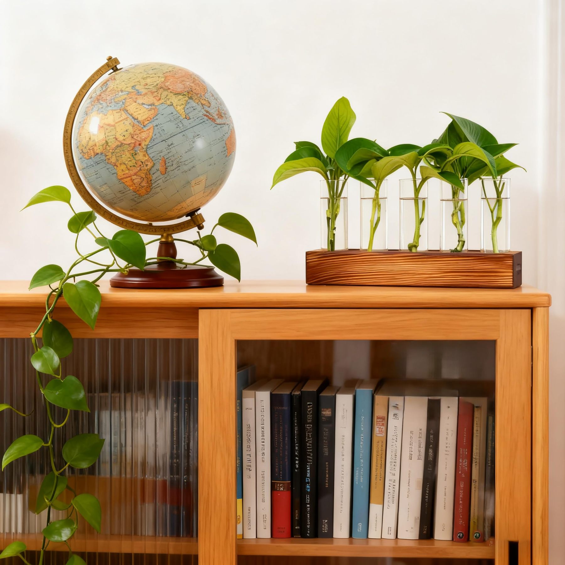 Plant Propagation Station, 5 Glass Test Tube Vases with Wooden Stand, Hydroponic Plant Terrarium, Unique Small Birthday Gardening Gifts for Women Mom Plant Lovers