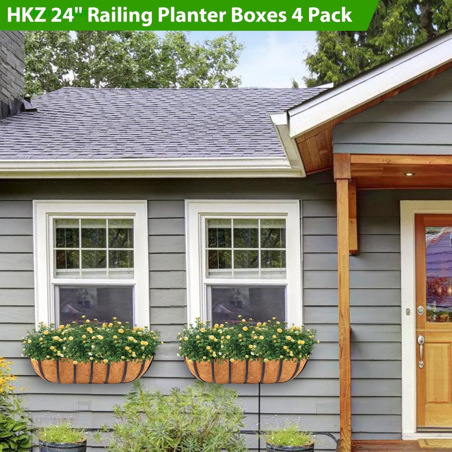 24 Inch Hanging Railing Planter Boxes, Outdoor Window Planters for Deck Balcony Fence Garden Decor