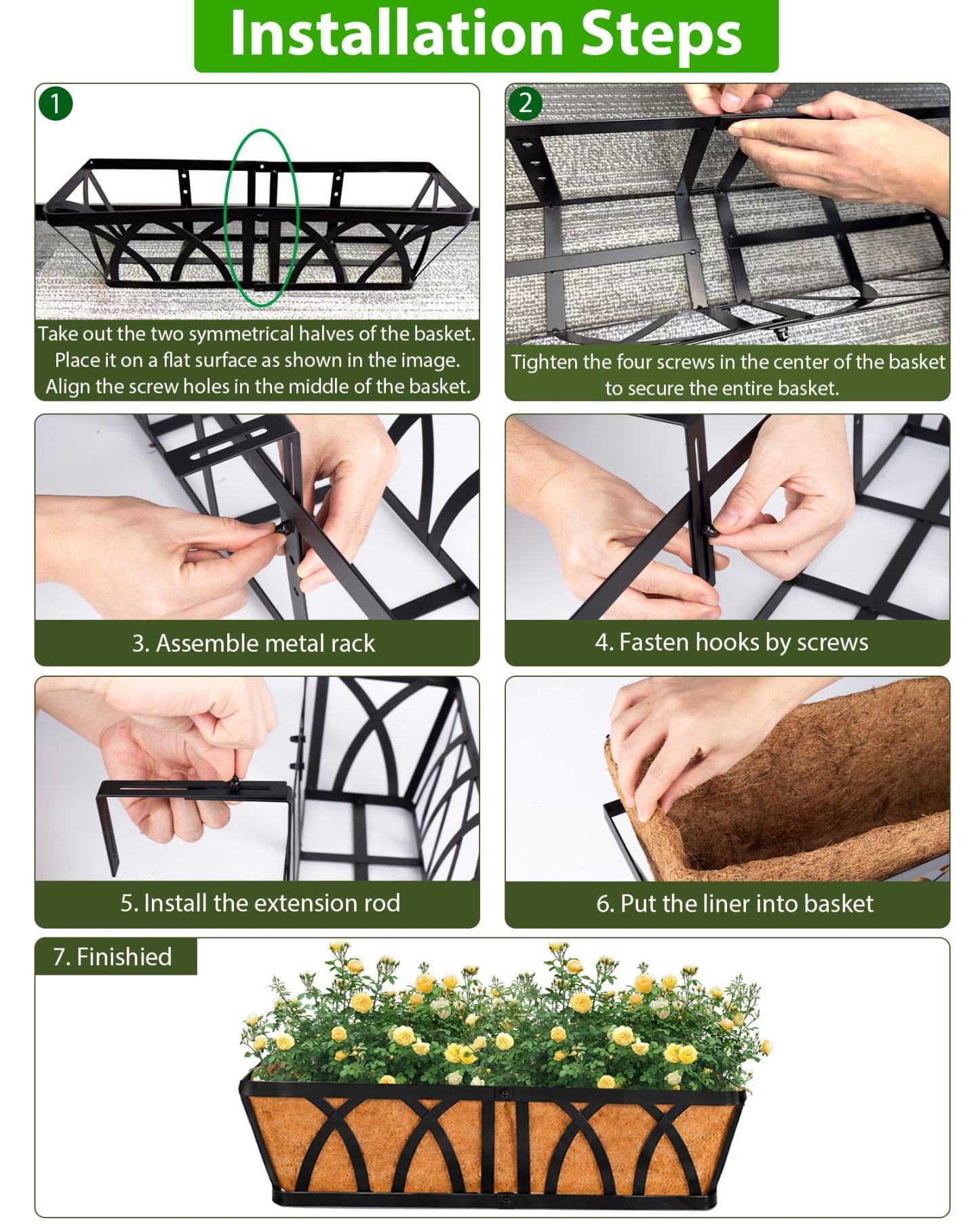 3 Pack 24 Inch Hanging Railing Planter Boxes, Outdoor Window Planters for Deck Balcony Fence Garden