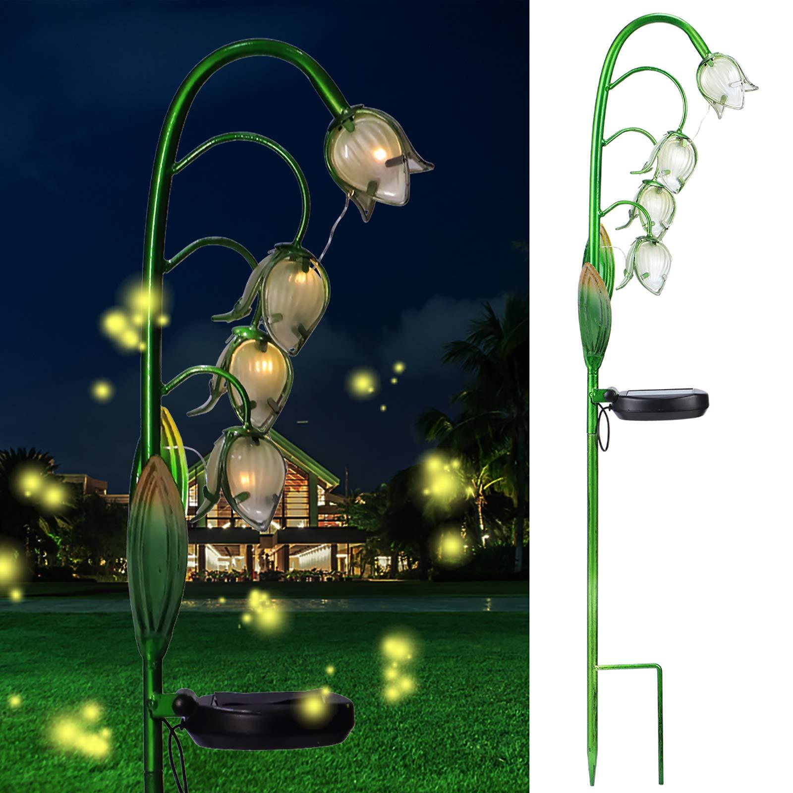 Solar Powered Glass Flower Stake Lights, Outdoor Decor for Yard, Lawn, Backyard & Landscape