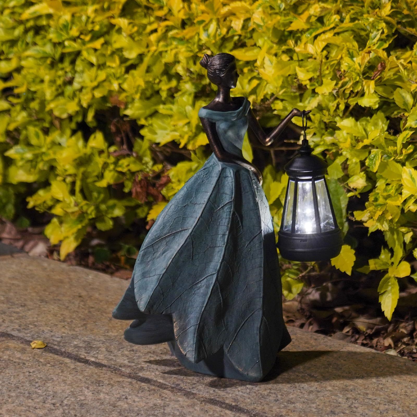 Solar Powered Fairy Statue with LED Lights, Resin Outdoor Garden Figurine Decor for Yard Patio Lawn, Unique Housewarming & Gardening Gifts for Mom & Women, 7.4×5.3×12 In