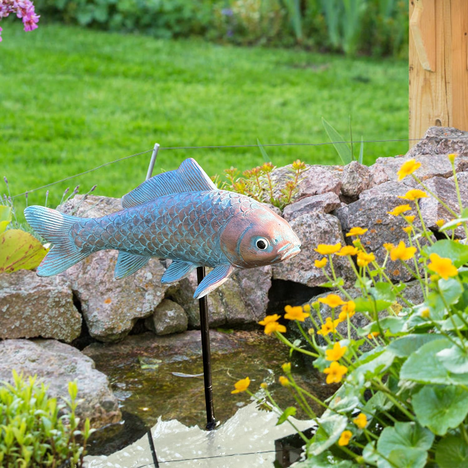 4PCS Antique Bronze Fish Garden Statue 