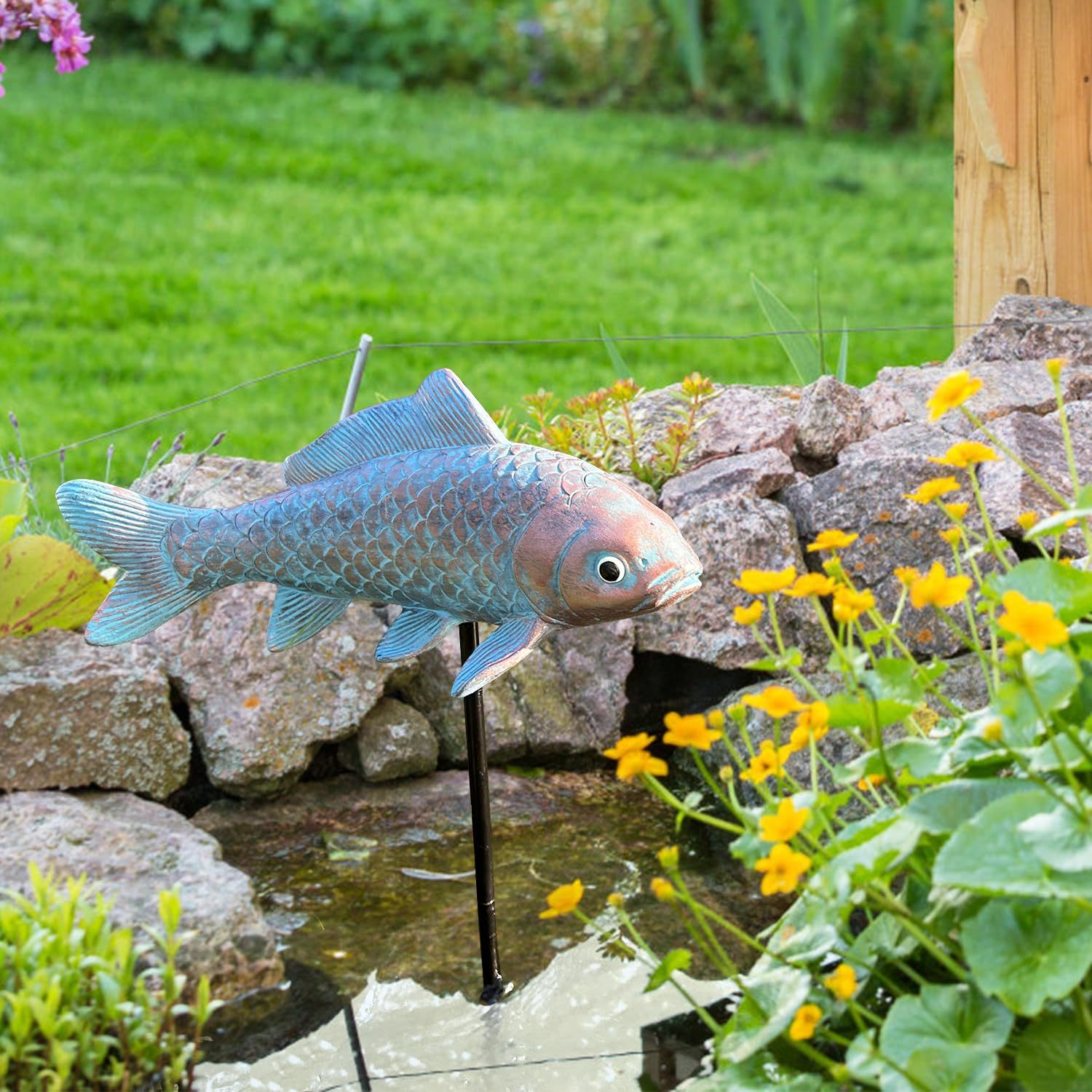 4PCS Antique Bronze Fish Garden Statue 