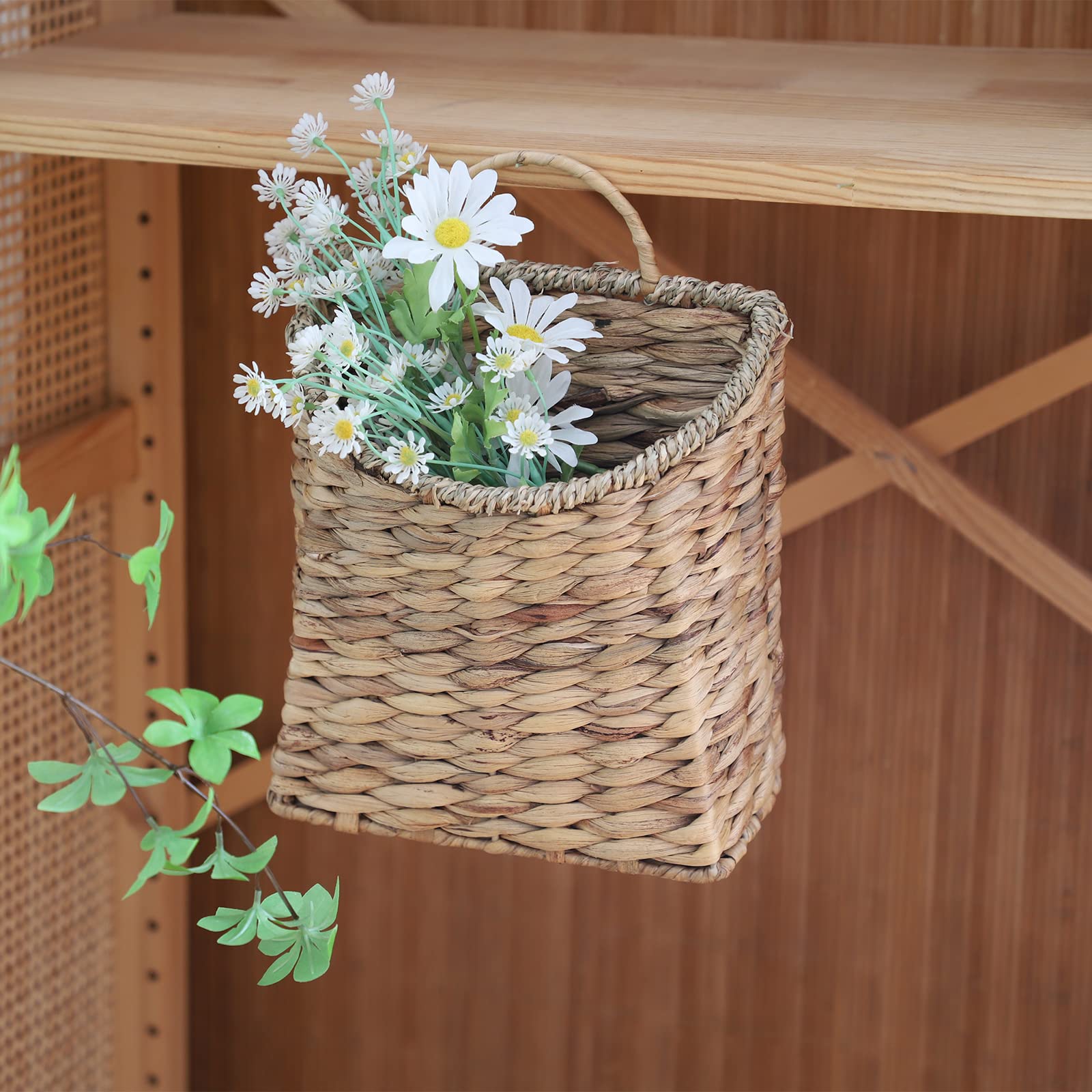 Water Hyacinth Woven Hanging Basket, Seagrass Mouth Handwoven Wicker Wall Basket, Rustic Farmhouse Home Garden Decor