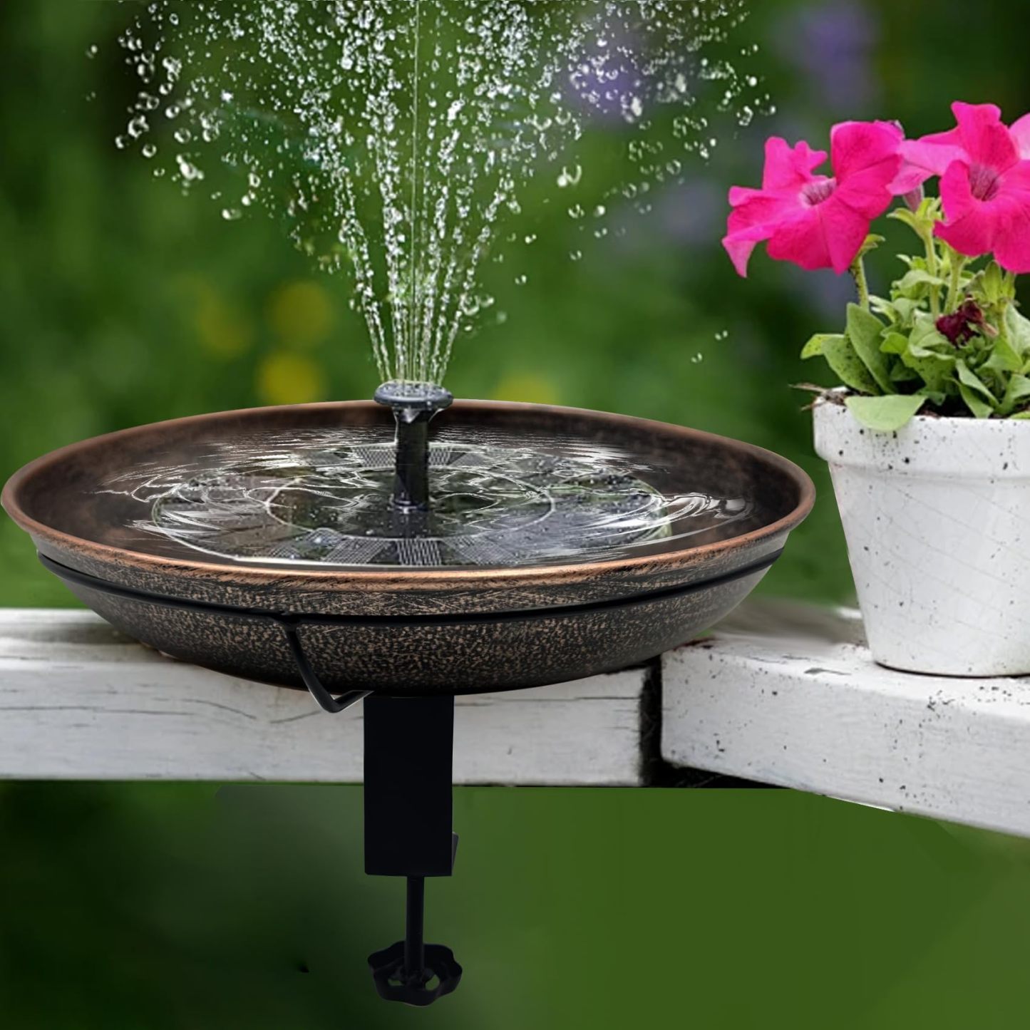Deck Mounted Metal Bird Bath, 12" Detachable Easy Clean Bowl 0.7 Gallon, Adjustable Sturdy Clamp Birdbath for Railing Balcony Fence Outdoor Decor